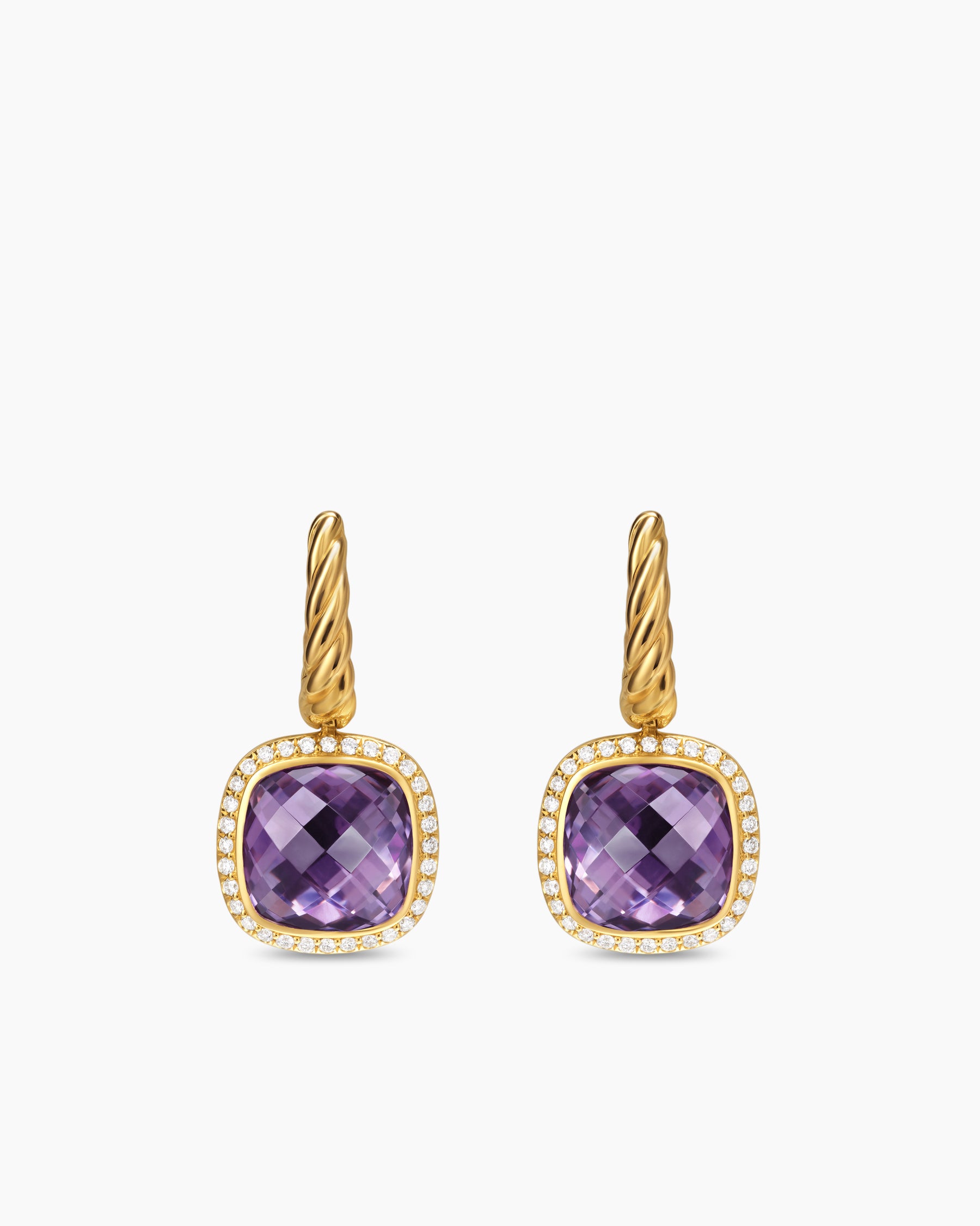 Albion Drop Earrings in 18K Yellow Gold with Amethyst and Diamonds, 10mm