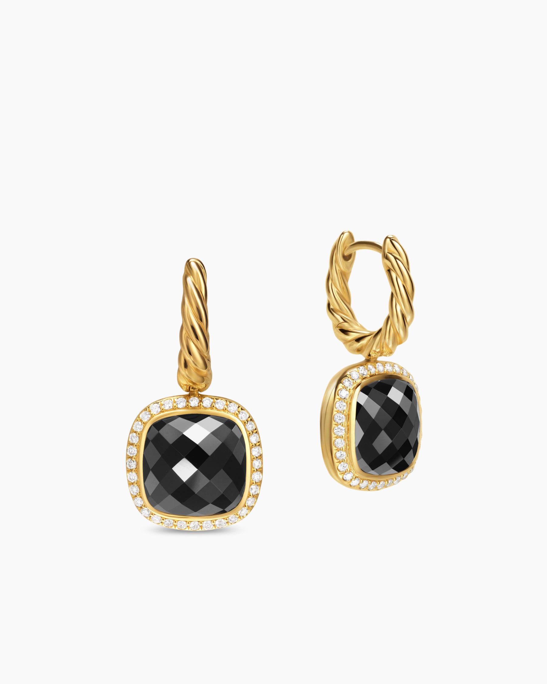 Albion Drop Earrings in 18K Yellow Gold with Black Onyx and Diamonds, 10mm - Image 3