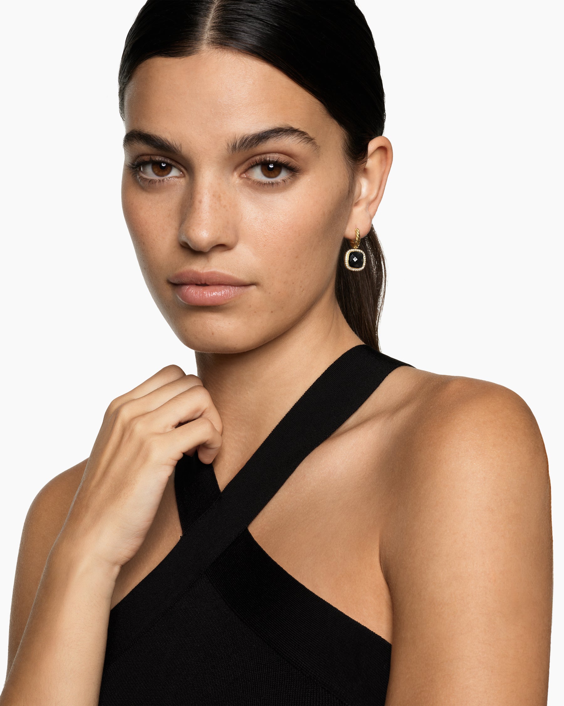 Alternative view of Albion Drop Earrings in 18K Yellow Gold with Black Onyx and Diamonds, 10mm