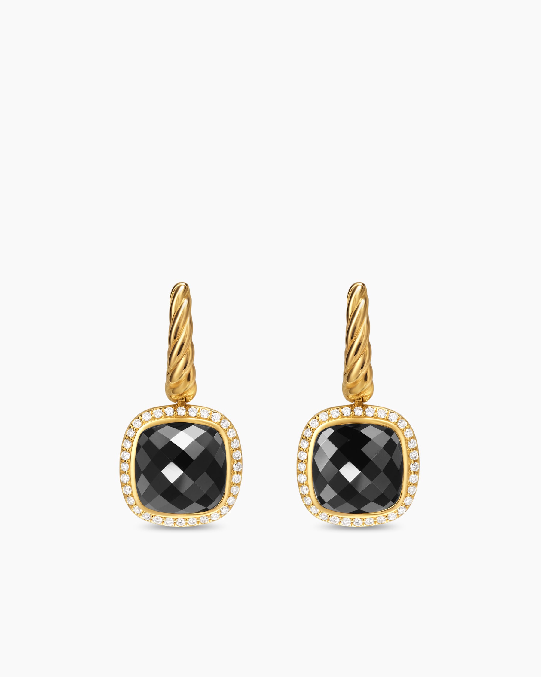 Albion Drop Earrings in 18K Yellow Gold with Black Onyx and Diamonds, 10mm