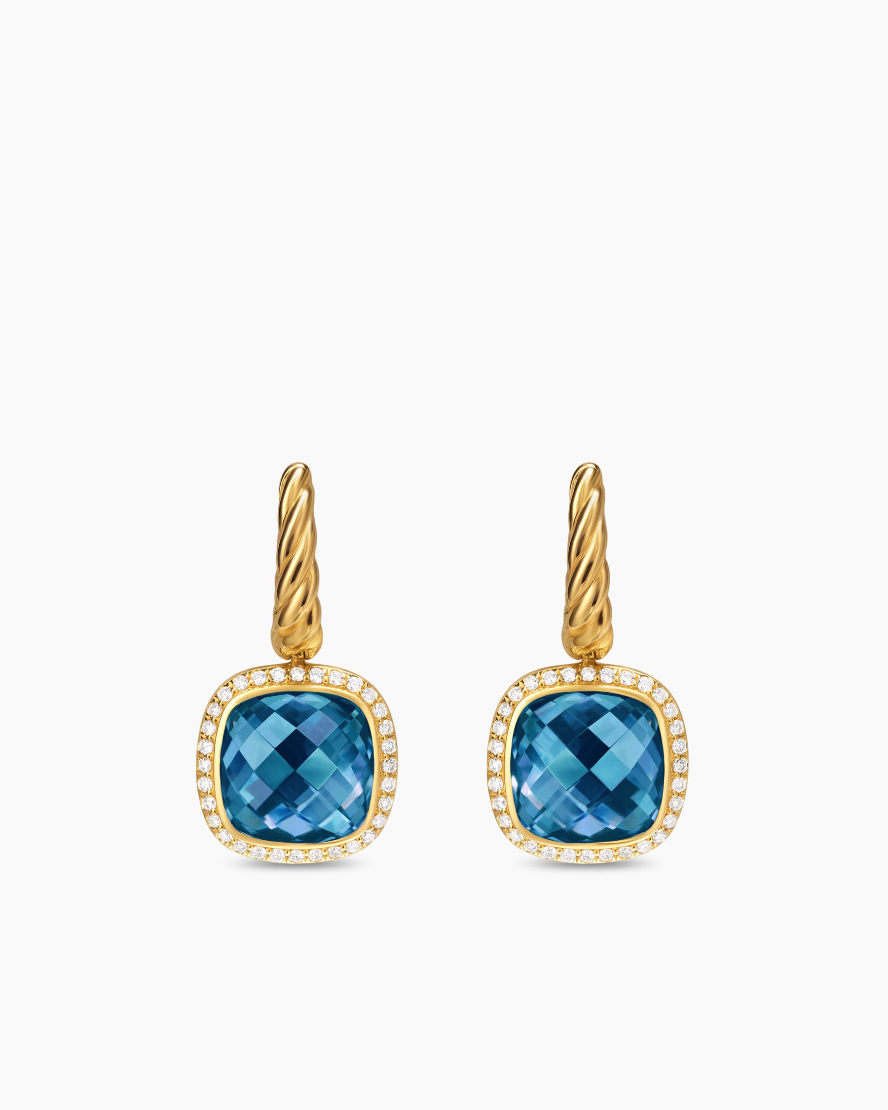 Albion Drop Earrings in 18K Yellow Gold with Hampton Blue Topaz and Diamonds, 10mm