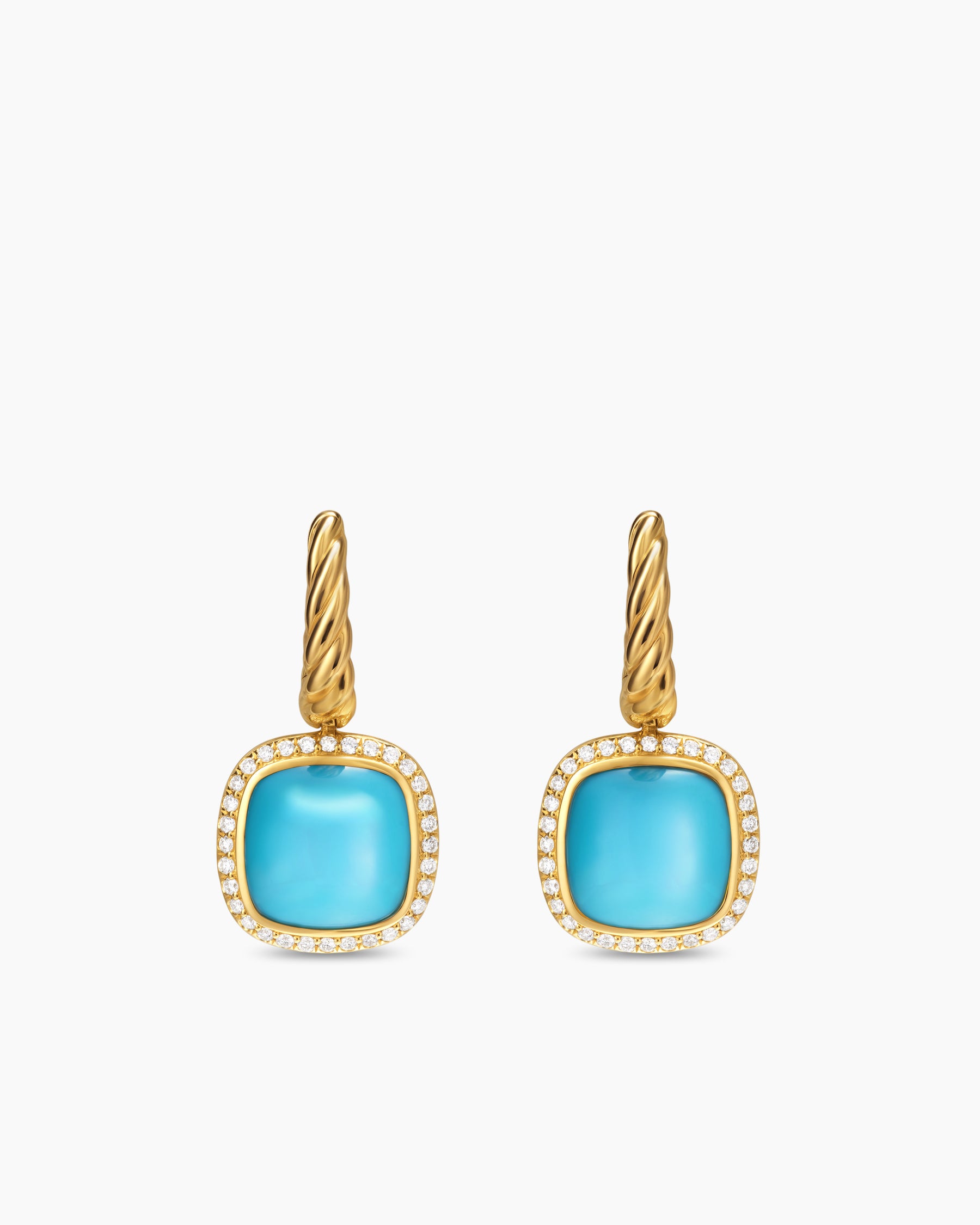 Albion Drop Earrings in 18K Yellow Gold with Turquoise and Diamonds, 10mm