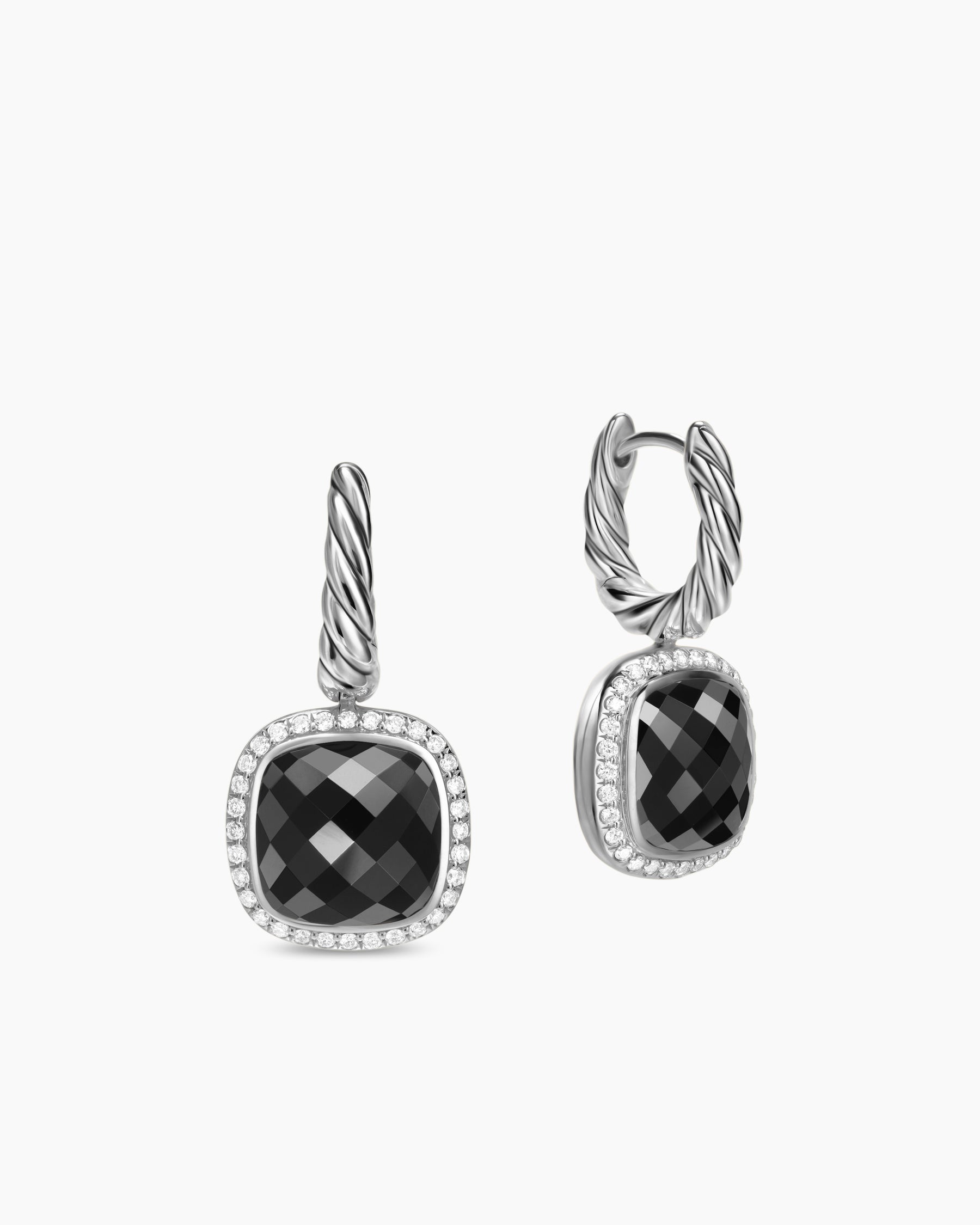 Albion Drop Earrings in Sterling Silver with Black Onyx and Diamonds, 10mm - Image 3