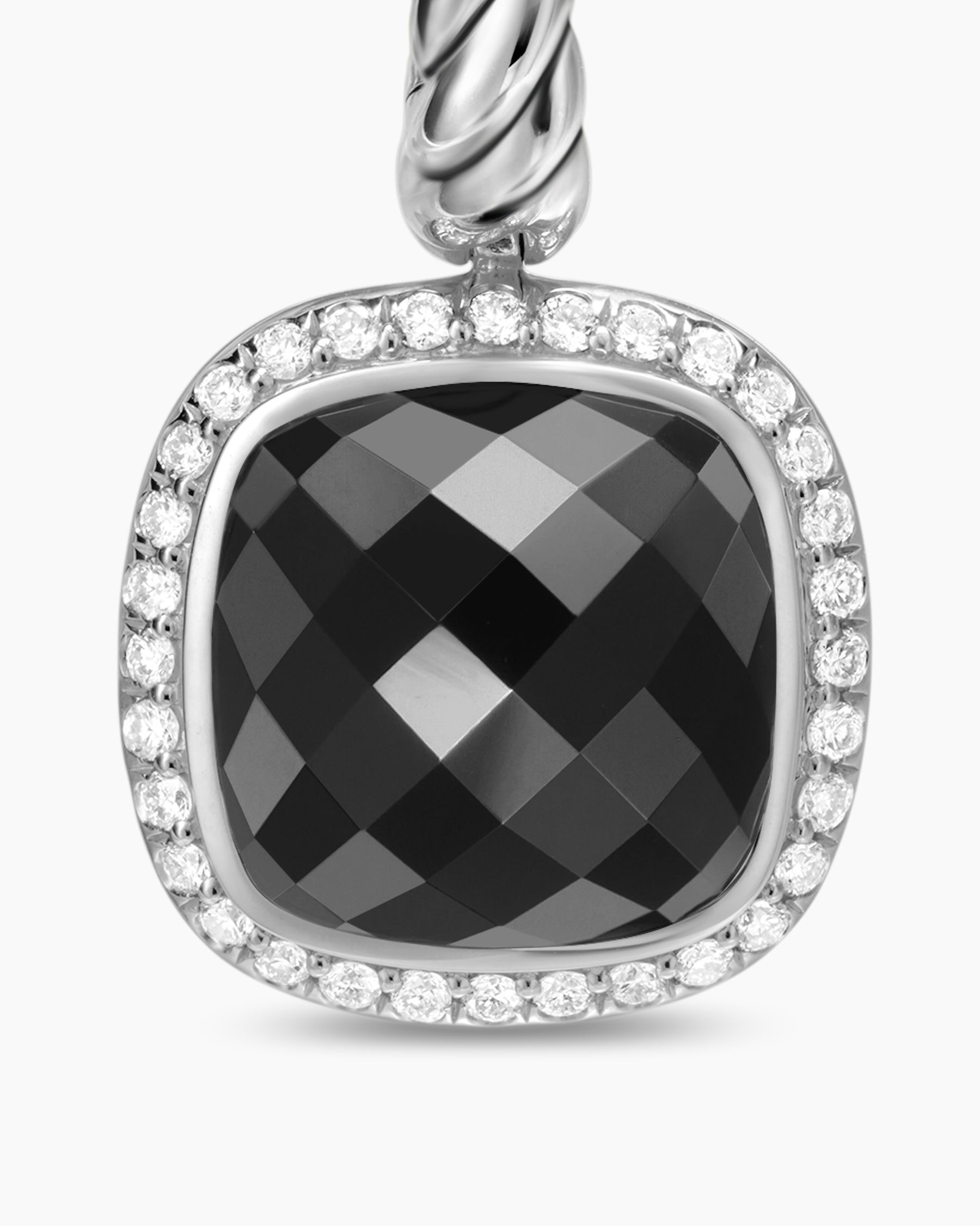 Albion Drop Earrings in Sterling Silver with Black Onyx and Diamonds, 10mm - Image 4