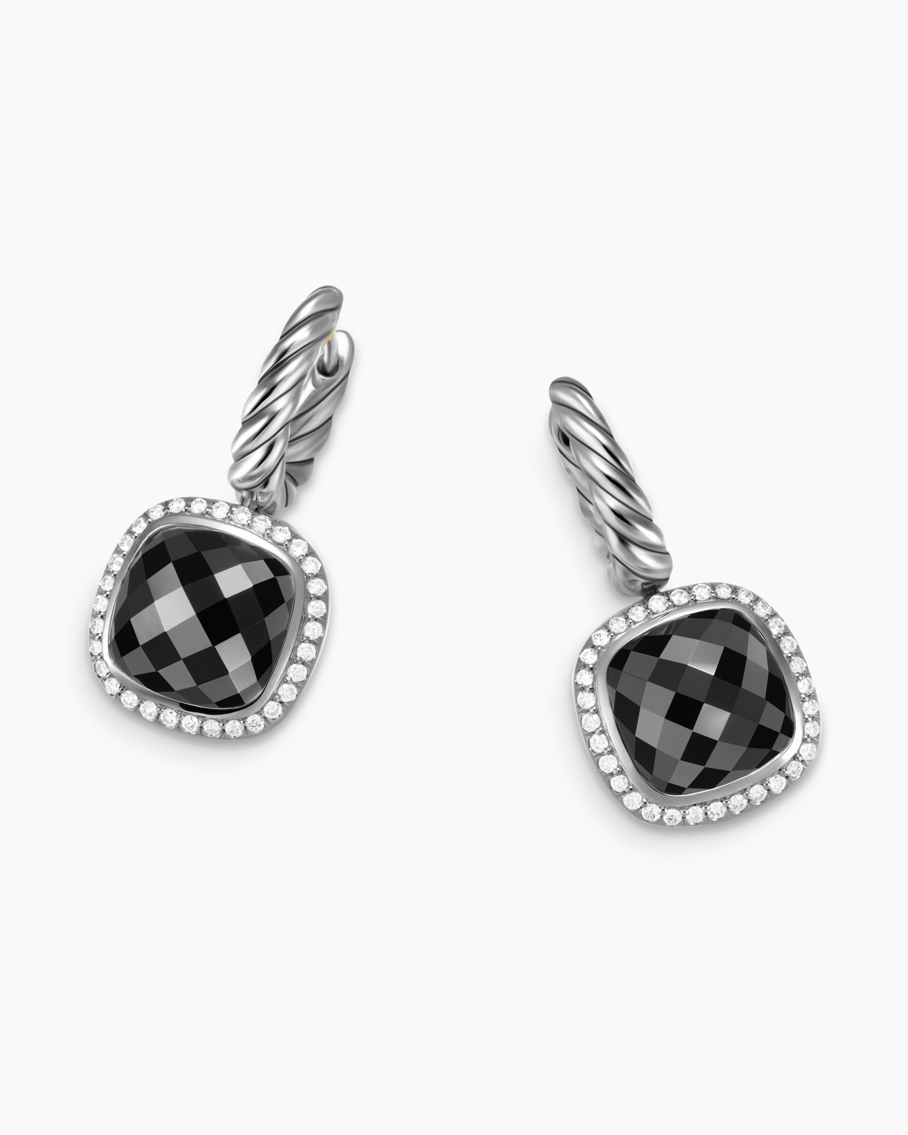 Albion Drop Earrings in Sterling Silver with Black Onyx and Diamonds, 10mm - Image 5