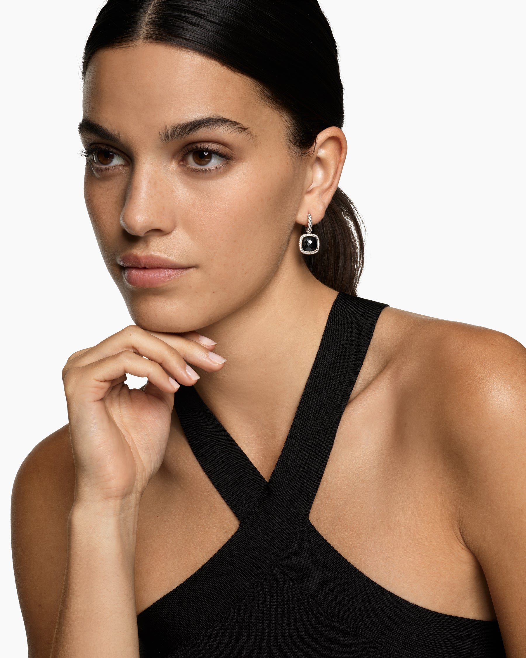 Alternative view of Albion Drop Earrings in Sterling Silver with Black Onyx and Diamonds, 10mm