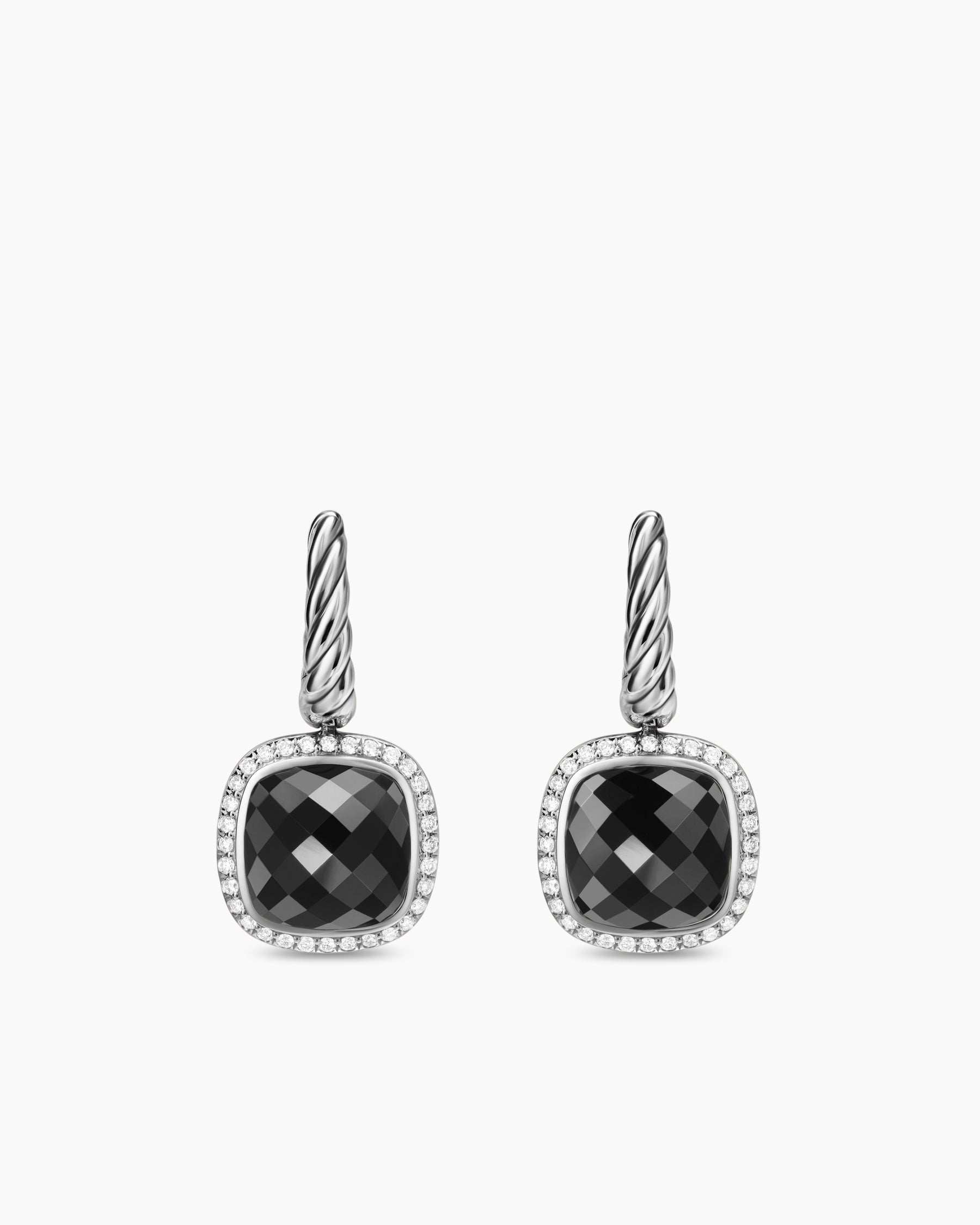 Albion Drop Earrings in Sterling Silver with Black Onyx and Diamonds, 10mm