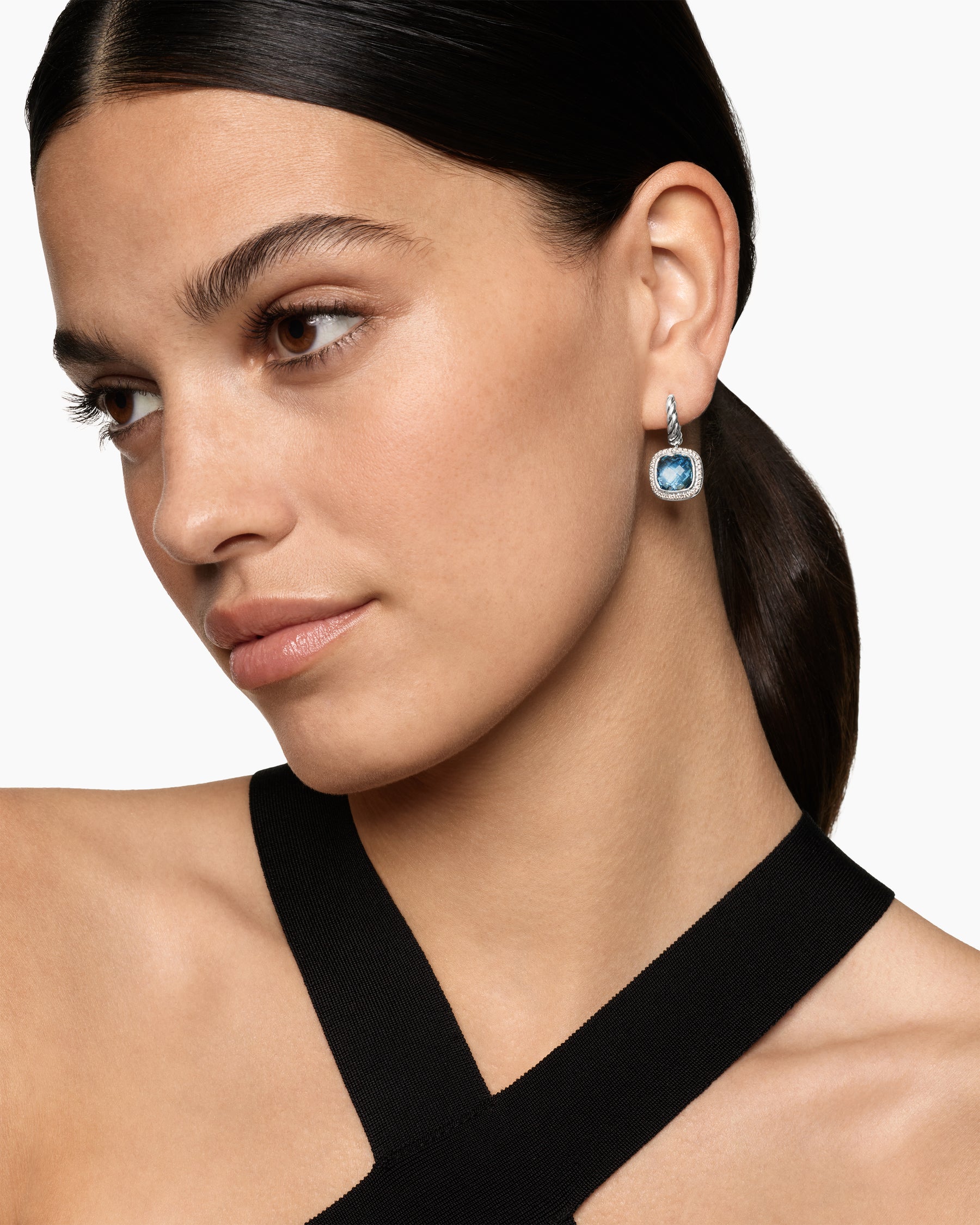 Alternative view of Albion Drop Earrings in Sterling Silver with Blue Topaz and Diamonds, 10mm