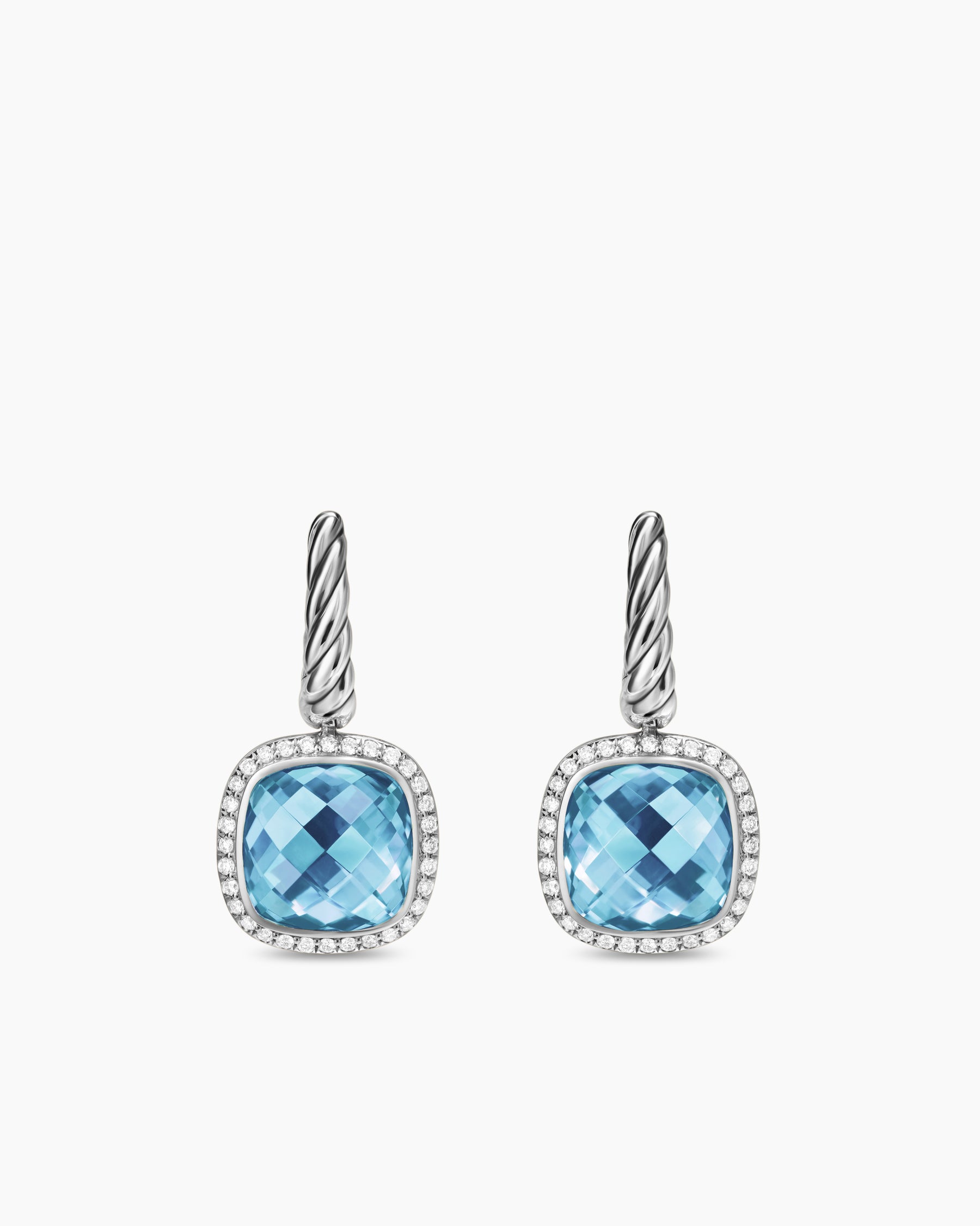 Albion Drop Earrings in Sterling Silver with Blue Topaz and Diamonds, 10mm