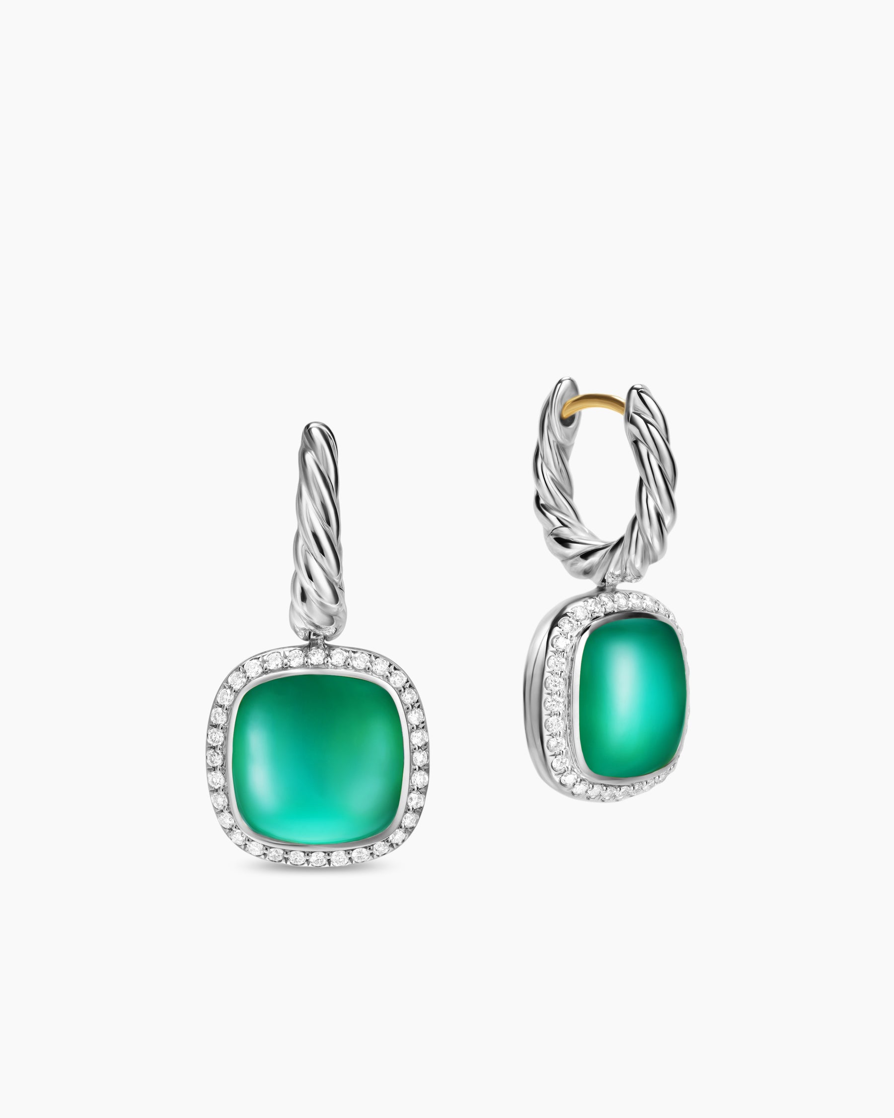 Albion Drop Earrings in Sterling Silver with Lagoon Orchid and Diamonds, 10mm - Image 3