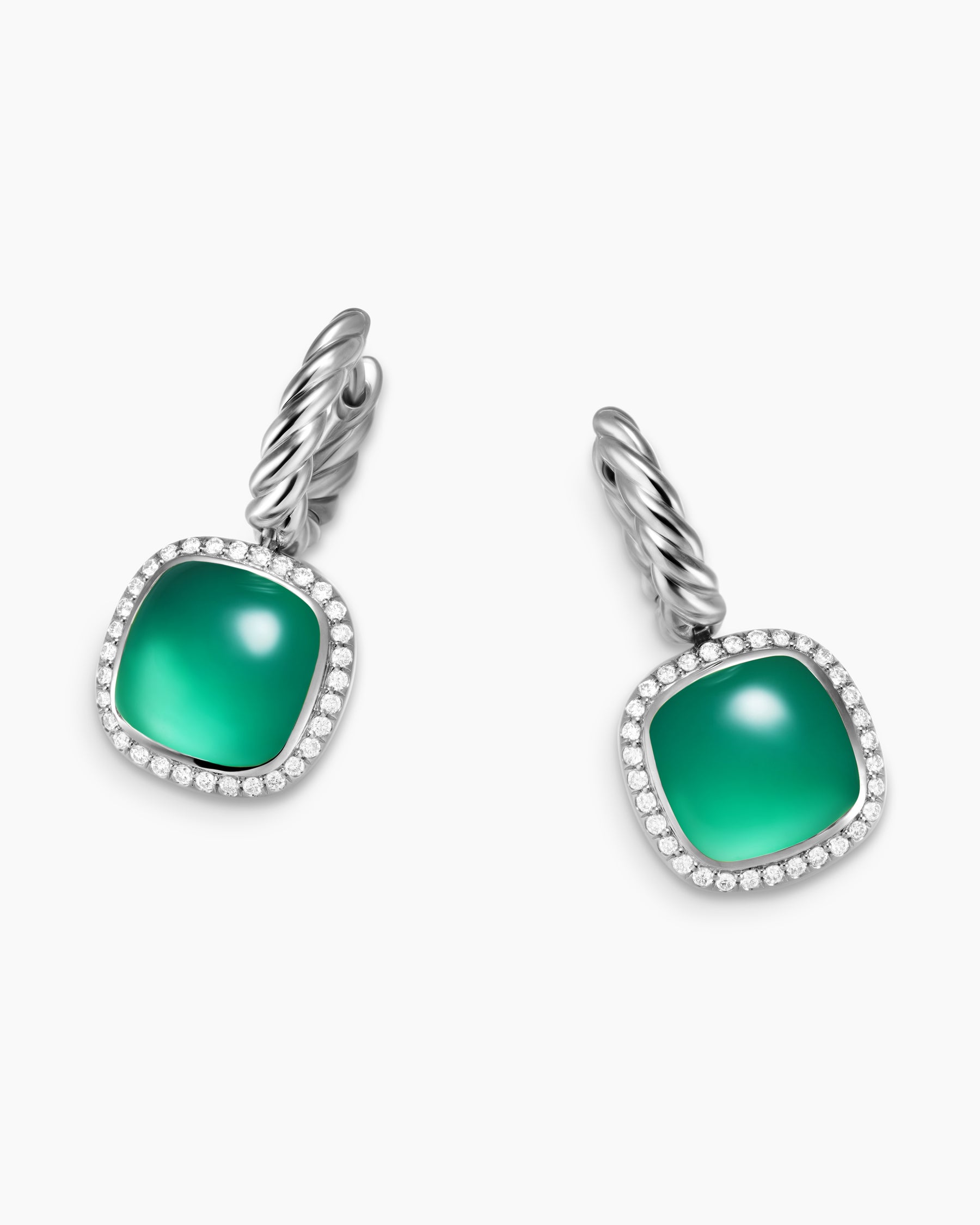 Albion Drop Earrings in Sterling Silver with Lagoon Orchid and Diamonds, 10mm - Image 5