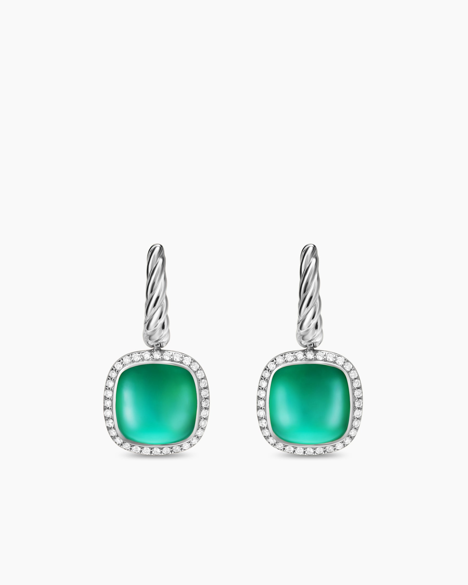 Albion Drop Earrings in Sterling Silver with Lagoon Orchid and Diamonds, 10mm