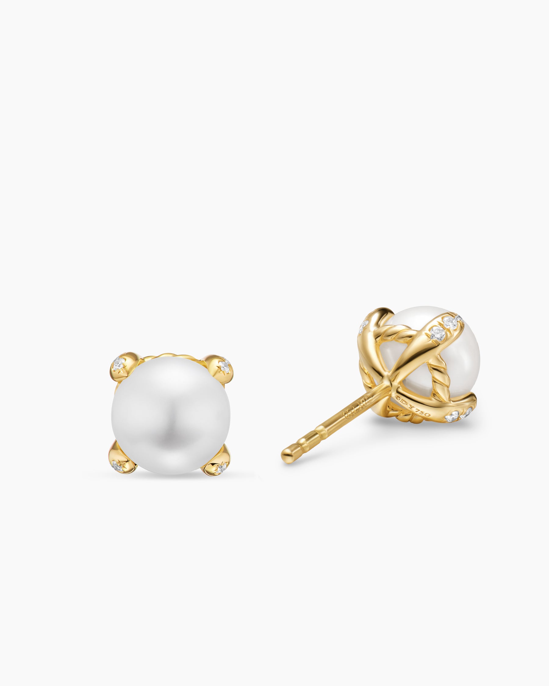 Pearl Classics Stud Earrings in 18K Yellow Gold and Diamonds, 6.6mm - Image 3