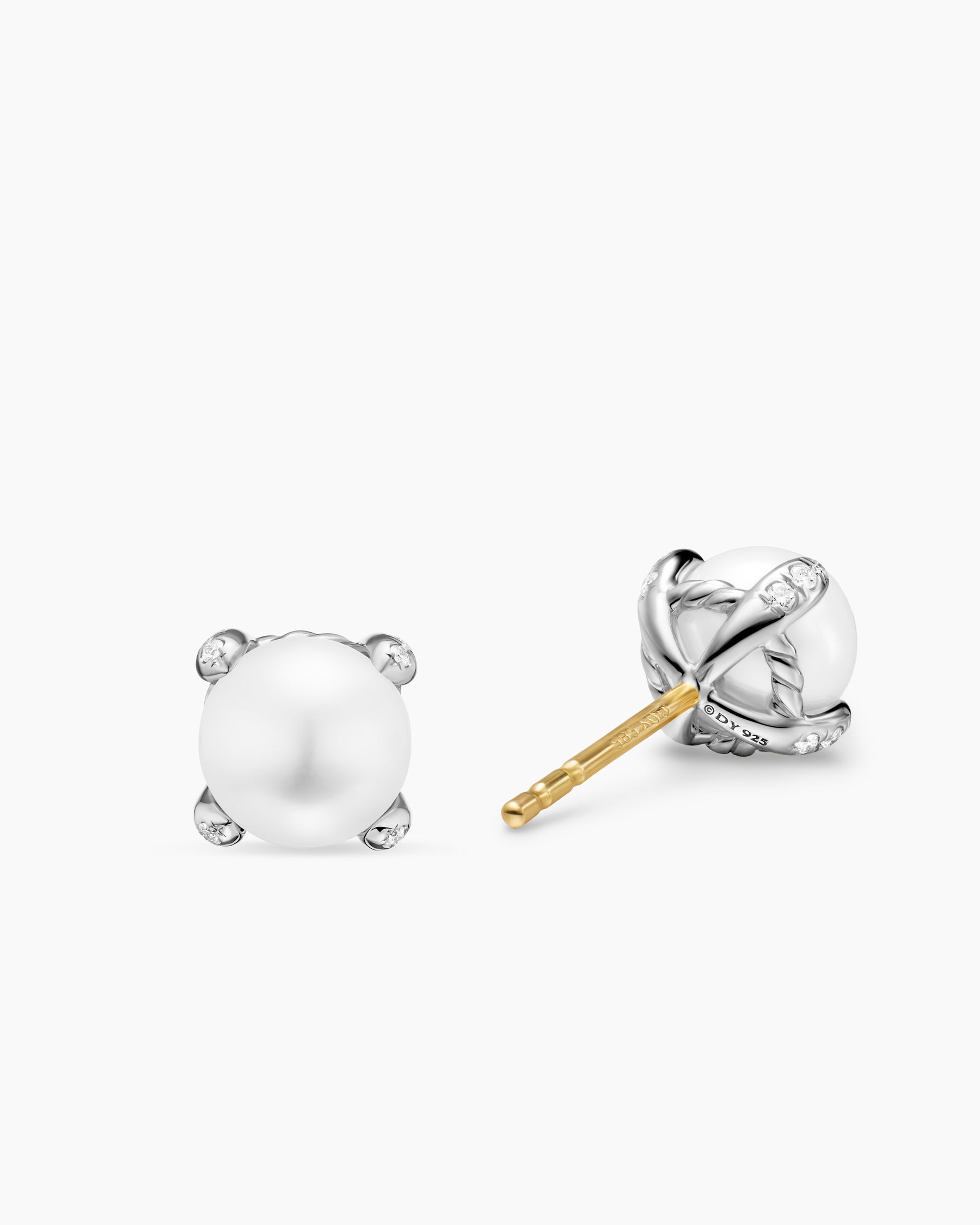 Pearl Classics Stud Earrings in Sterling Silver and Diamonds, 6.6mm - Image 3