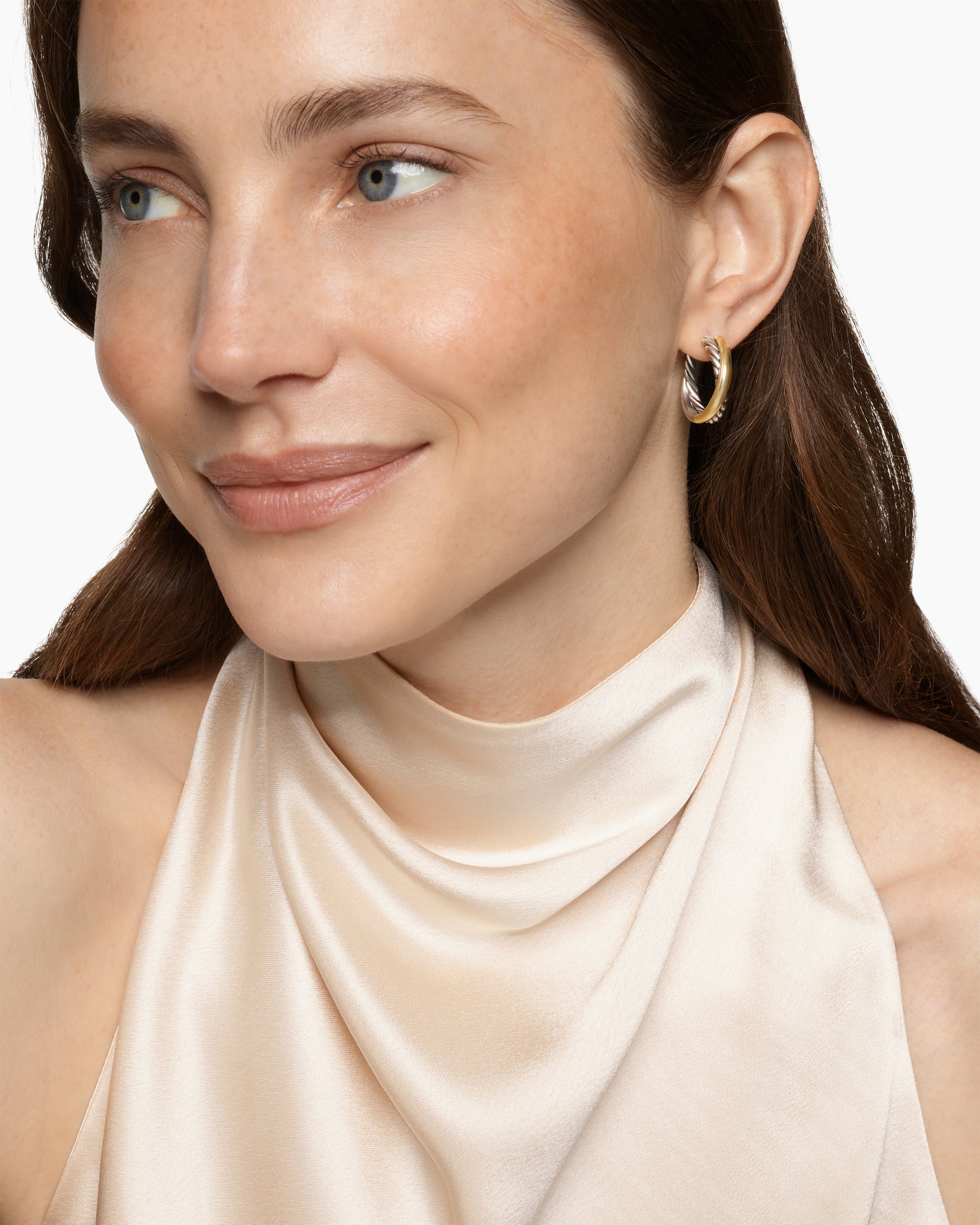 Alternative view of Crossover Hoop Earrings in Sterling Silver with 14K Yellow Gold, 22.3mm