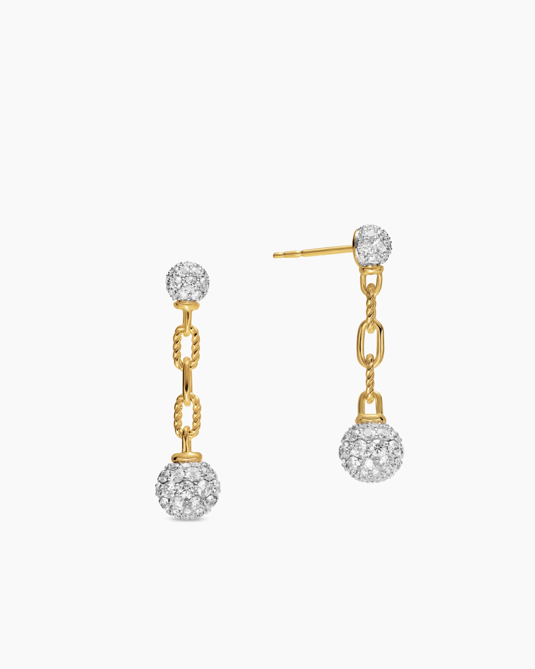 DY Madison Pavé Bead Drop Earrings in 18K Yellow Gold with Diamonds, 33mm - Image 3