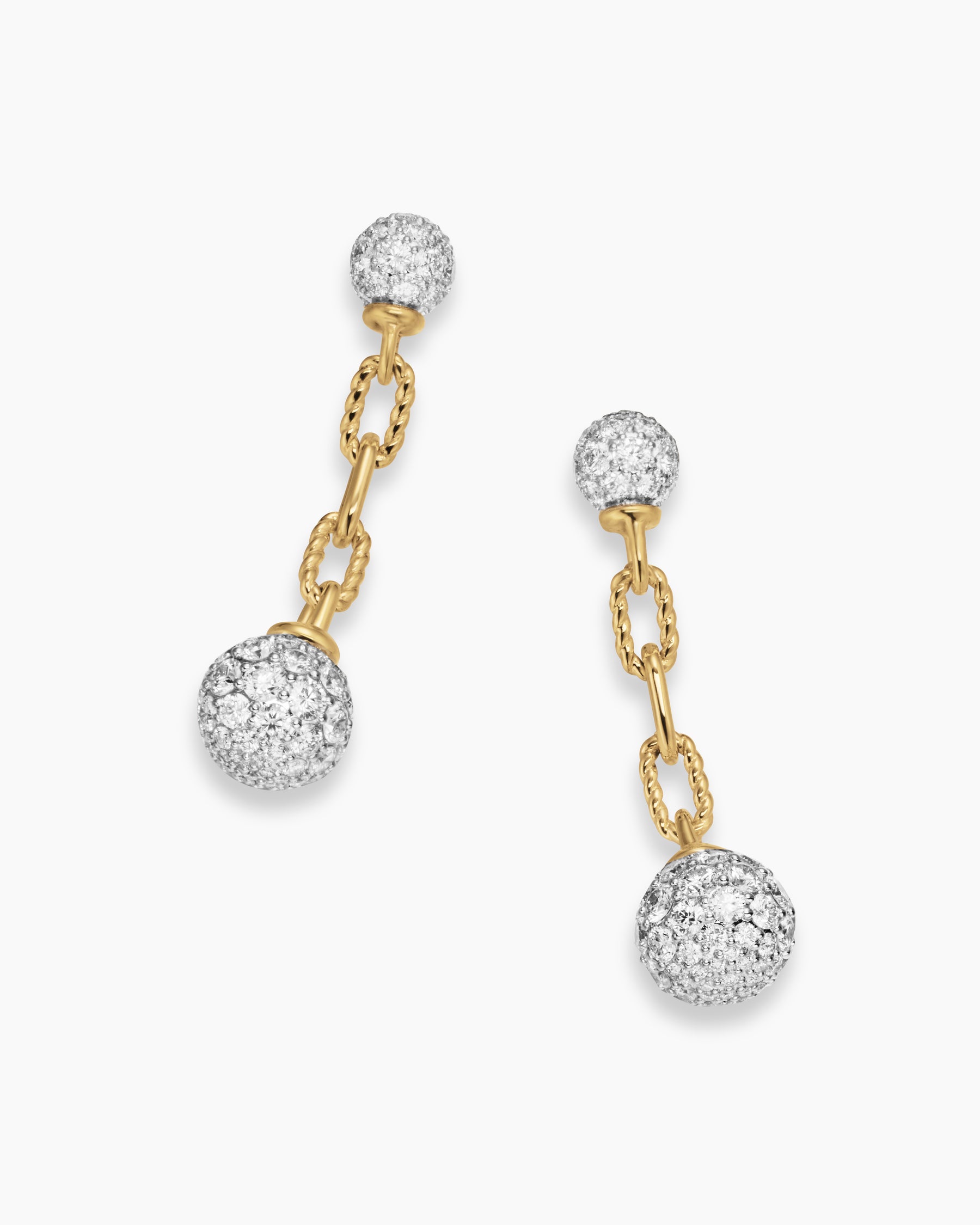 DY Madison Pavé Bead Drop Earrings in 18K Yellow Gold with Diamonds, 33mm - Image 5