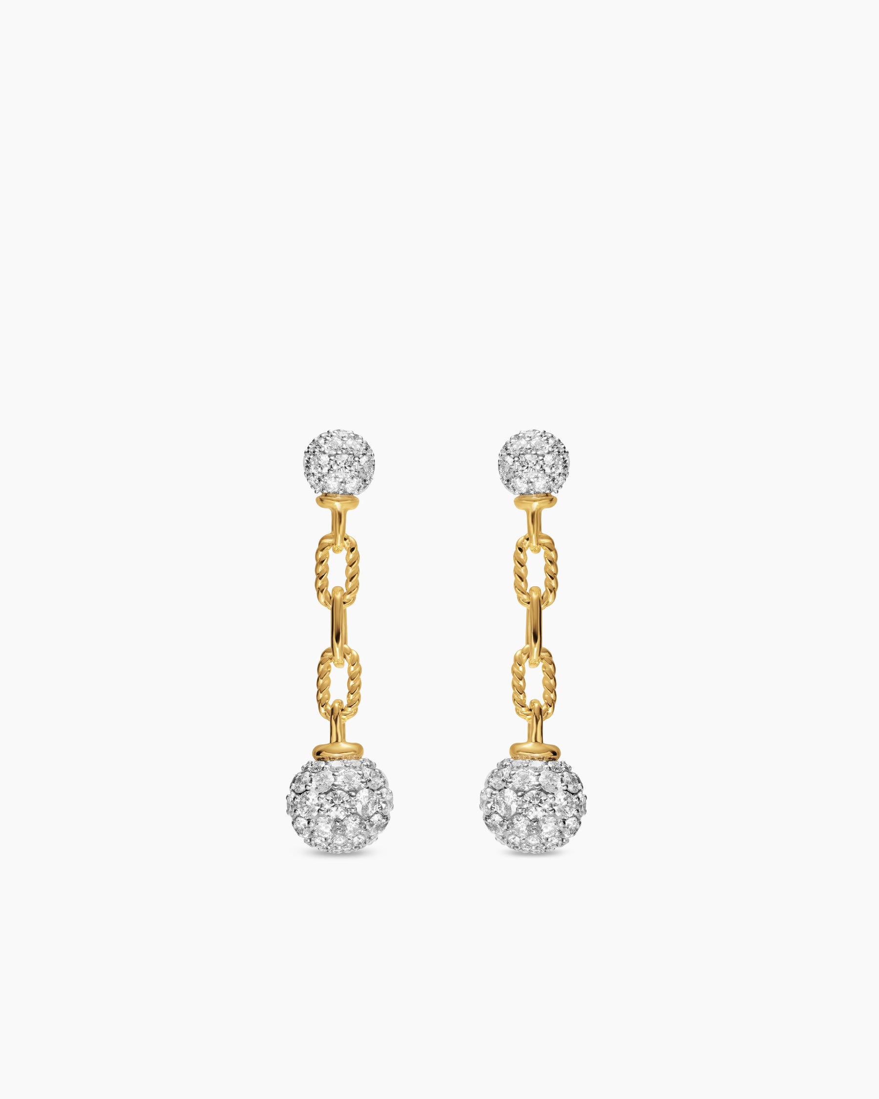 DY Madison Pavé Bead Drop Earrings in 18K Yellow Gold with Diamonds, 33mm