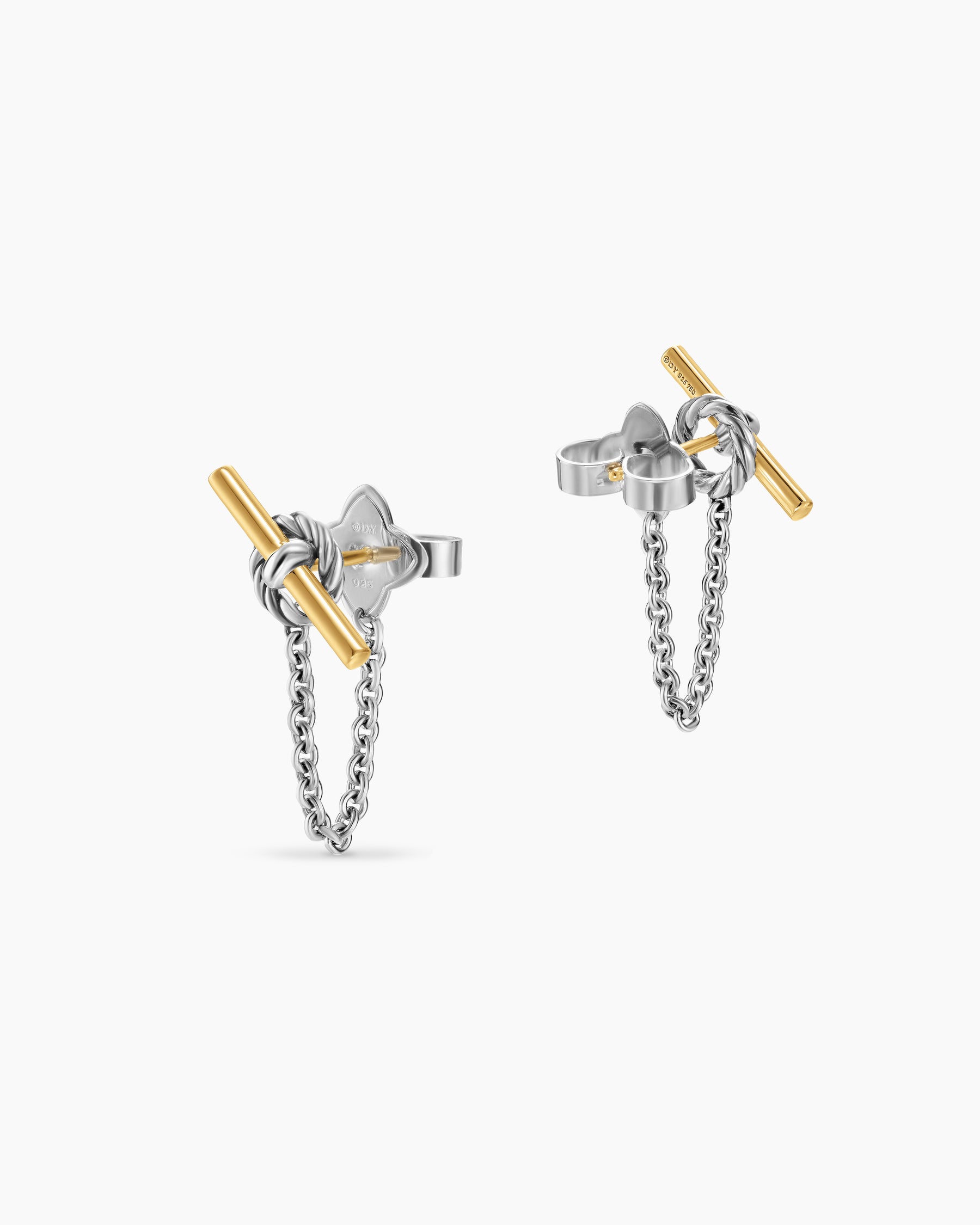 DY Mercer Petite Toggle Chain Stud Earrings in Sterling Silver with 18K Yellow Gold, 38.2mm - Image 3