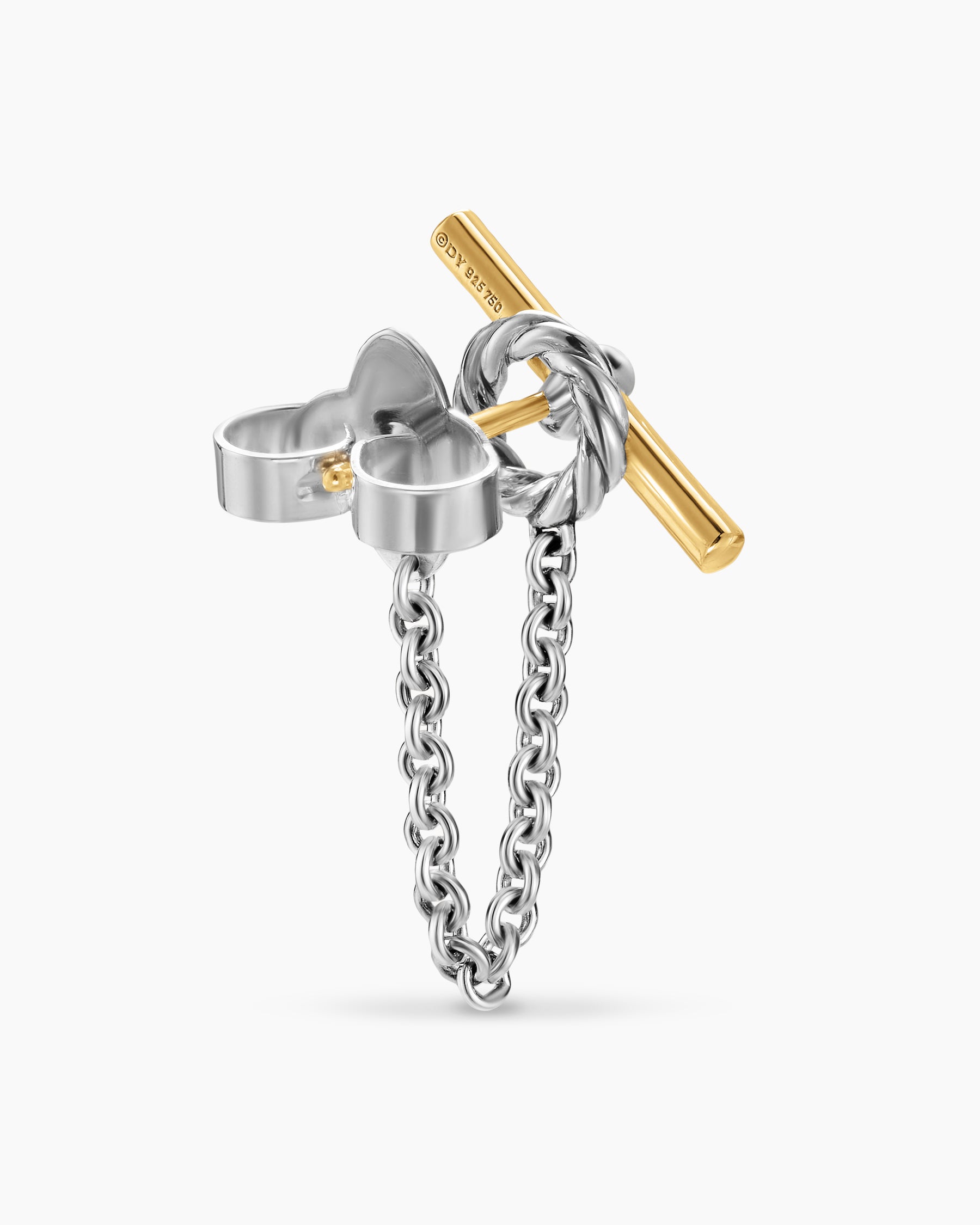 DY Mercer Petite Toggle Chain Stud Earrings in Sterling Silver with 18K Yellow Gold, 38.2mm - Image 5