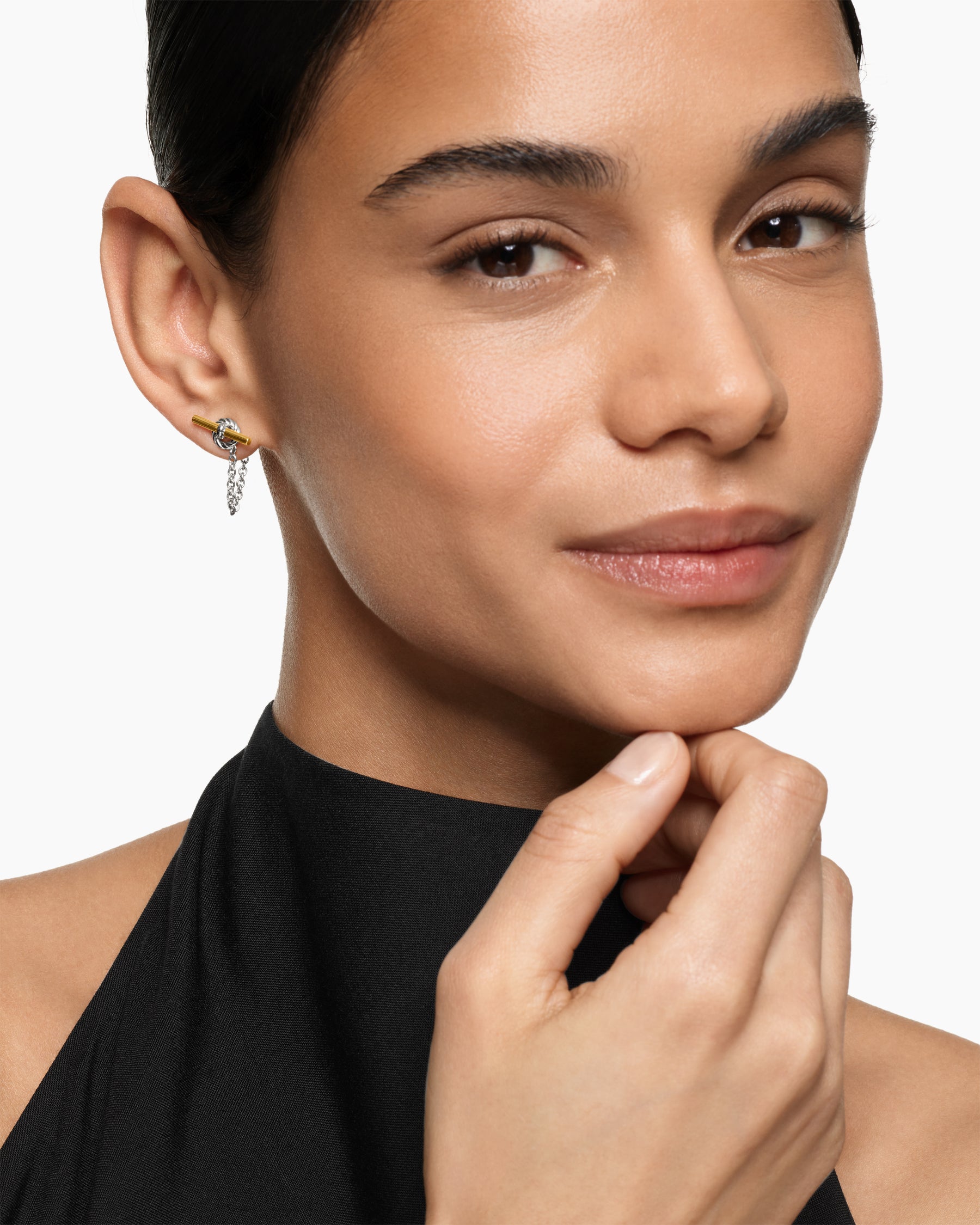 Alternative view of DY Mercer Petite Toggle Chain Stud Earrings in Sterling Silver with 18K Yellow Gold, 38.2mm