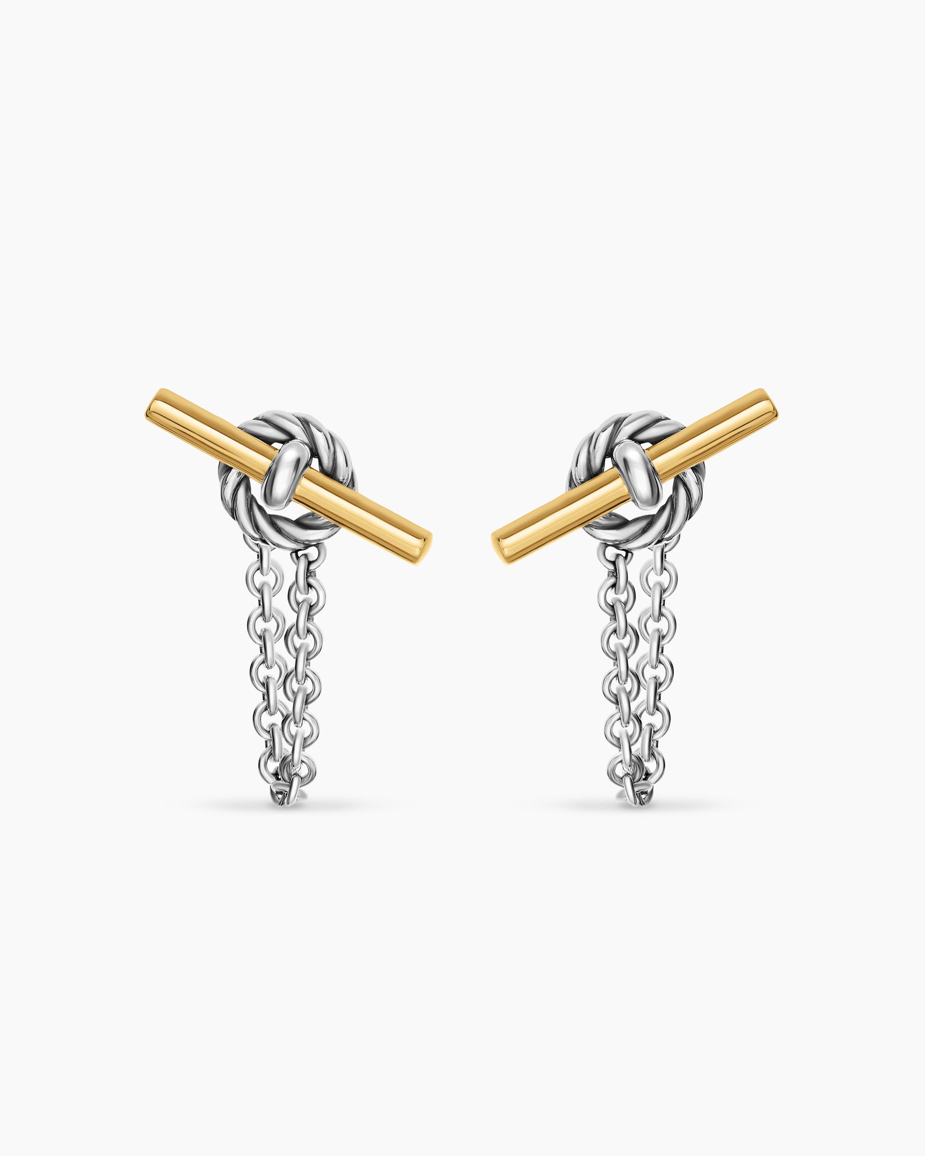 DY Mercer Petite Toggle Chain Stud Earrings in Sterling Silver with 18K Yellow Gold, 38.2mm