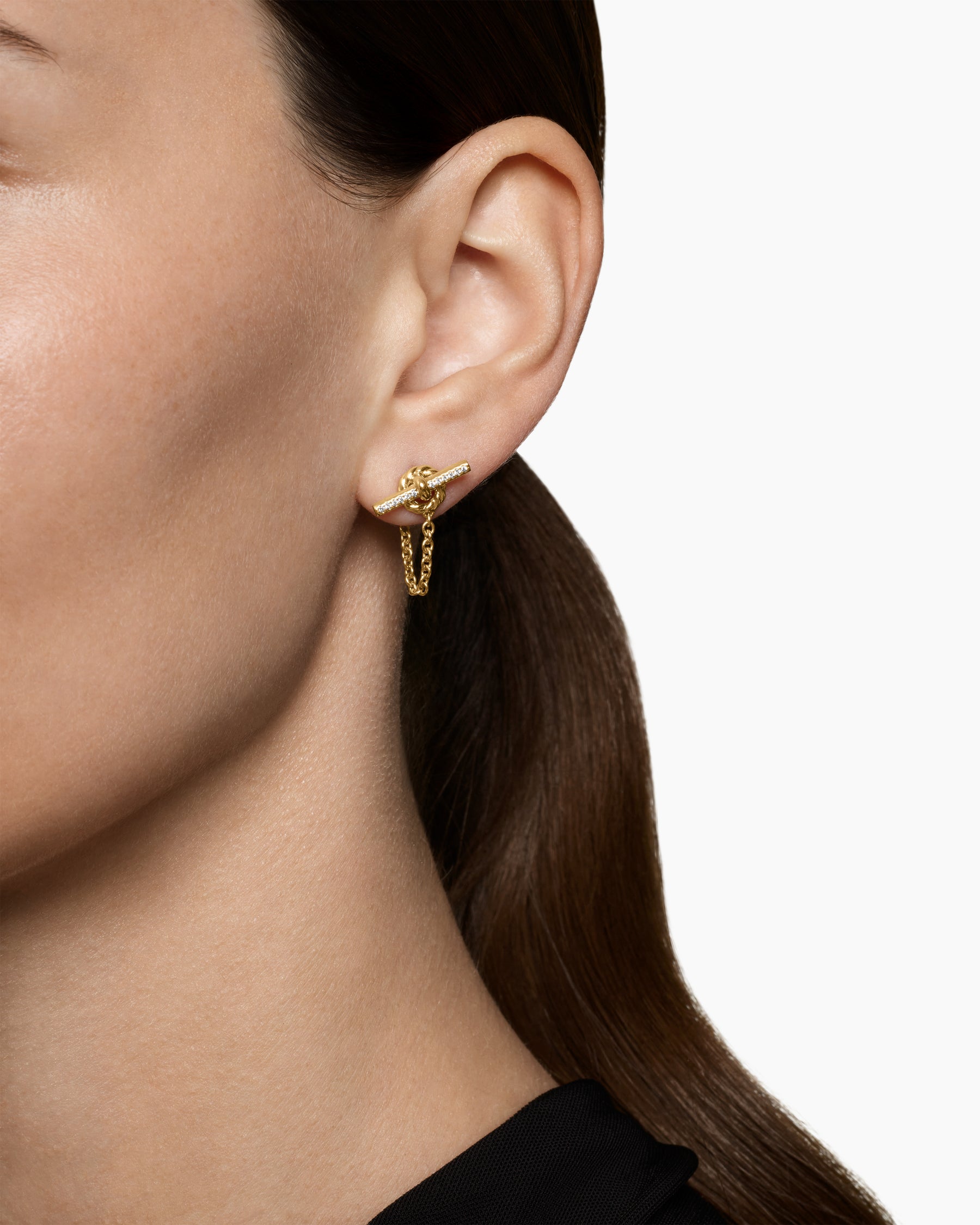 Alternative view of DY Mercer Petite Toggle Chain Stud Earrings in 18K Yellow Gold with Diamonds, 38.2mm