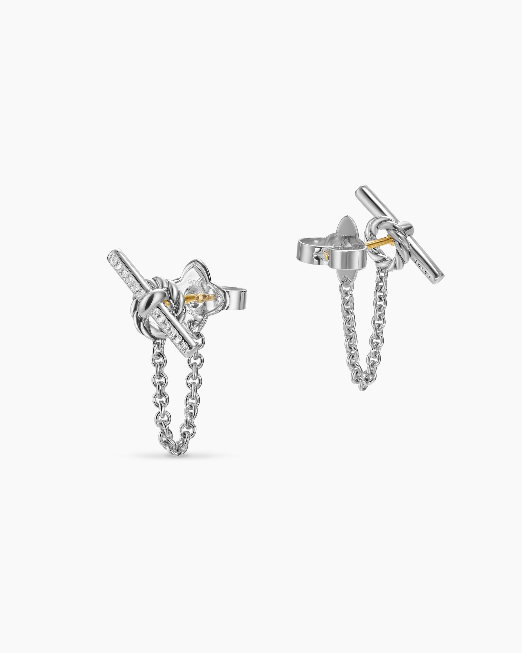 Alternative view of DY Mercer Petite Toggle Chain Stud Earrings in Sterling Silver with Diamonds, 38.2mm