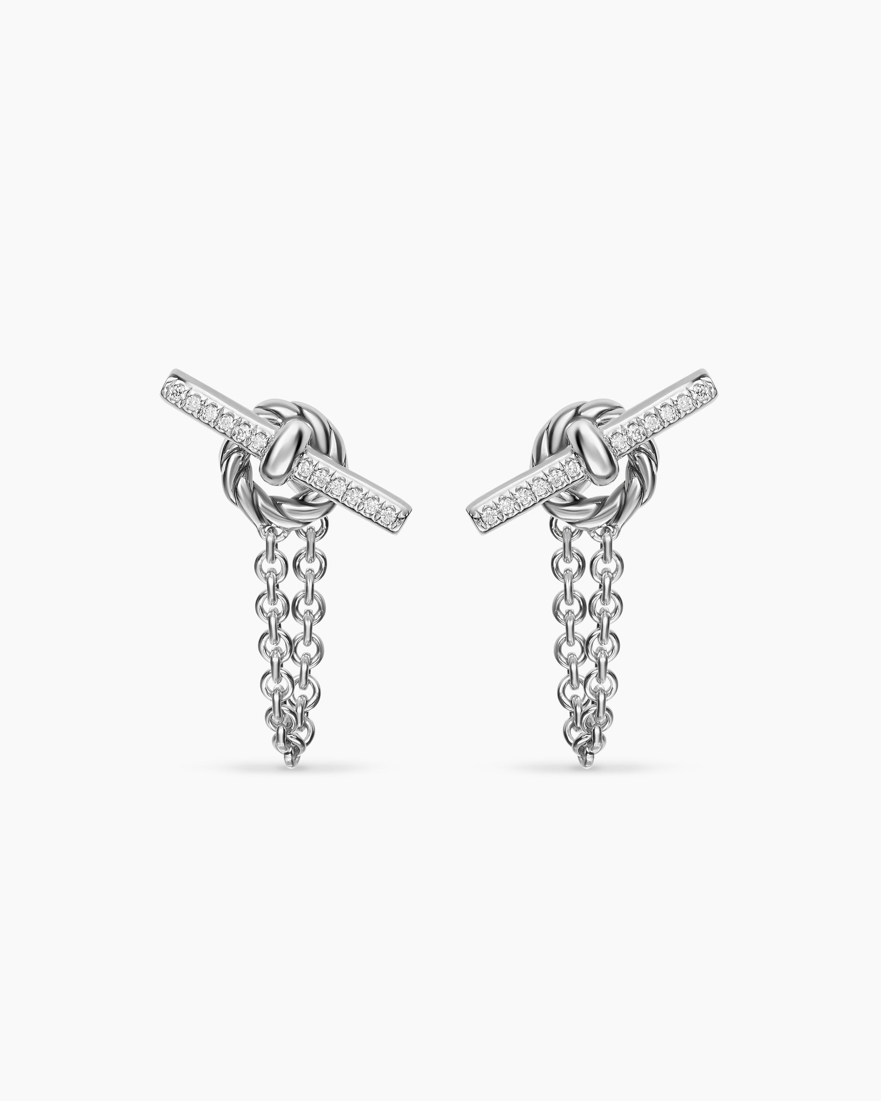 DY Mercer Petite Toggle Chain Stud Earrings in Sterling Silver with Diamonds, 38.2mm