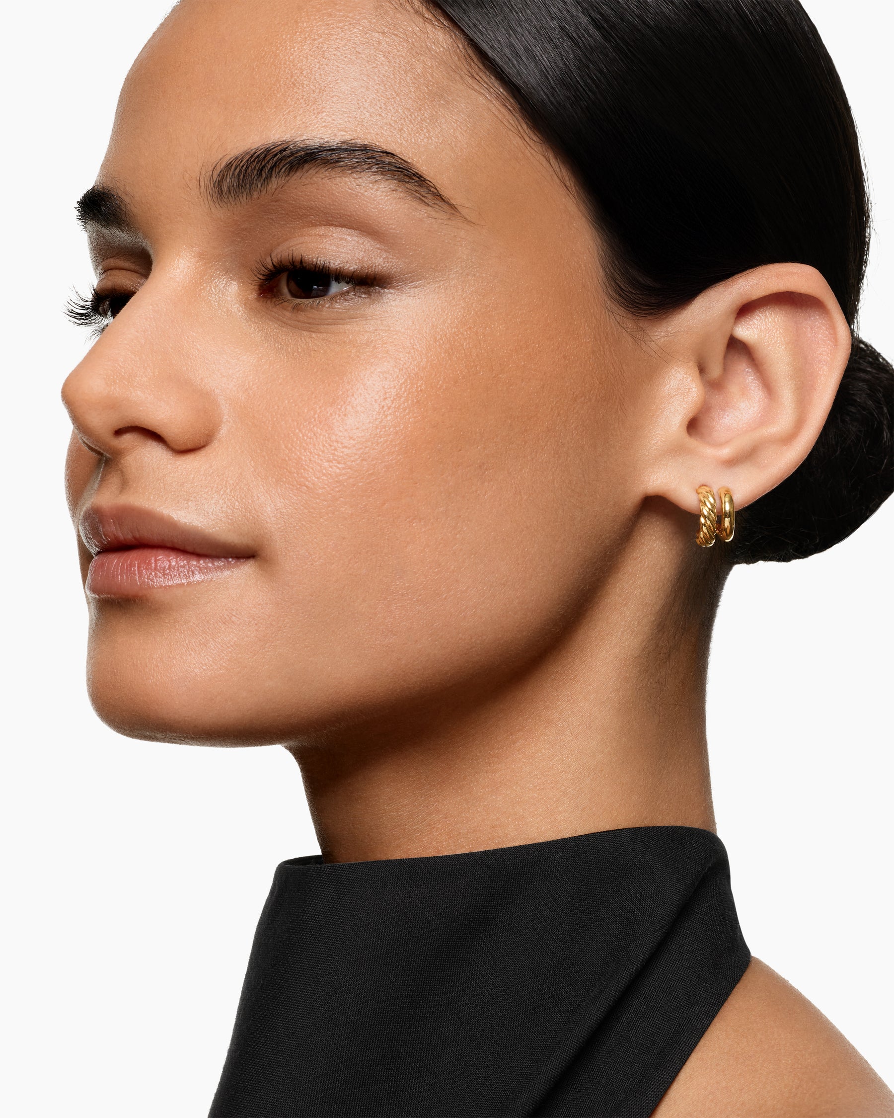 Alternative view of DY Mercer Double Hoop Huggie Earrings in 18K Yellow Gold, 13.5mm