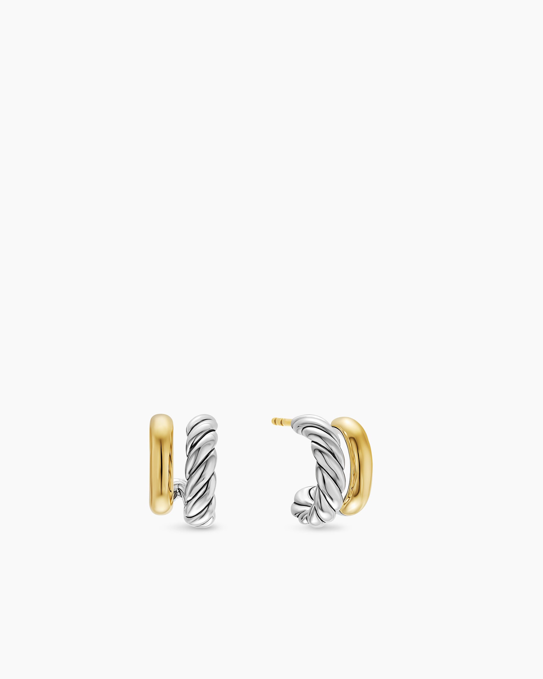 DY Mercer Double Hoop Huggie Earrings in Sterling Silver with 18K Yellow Gold, 13.5mm