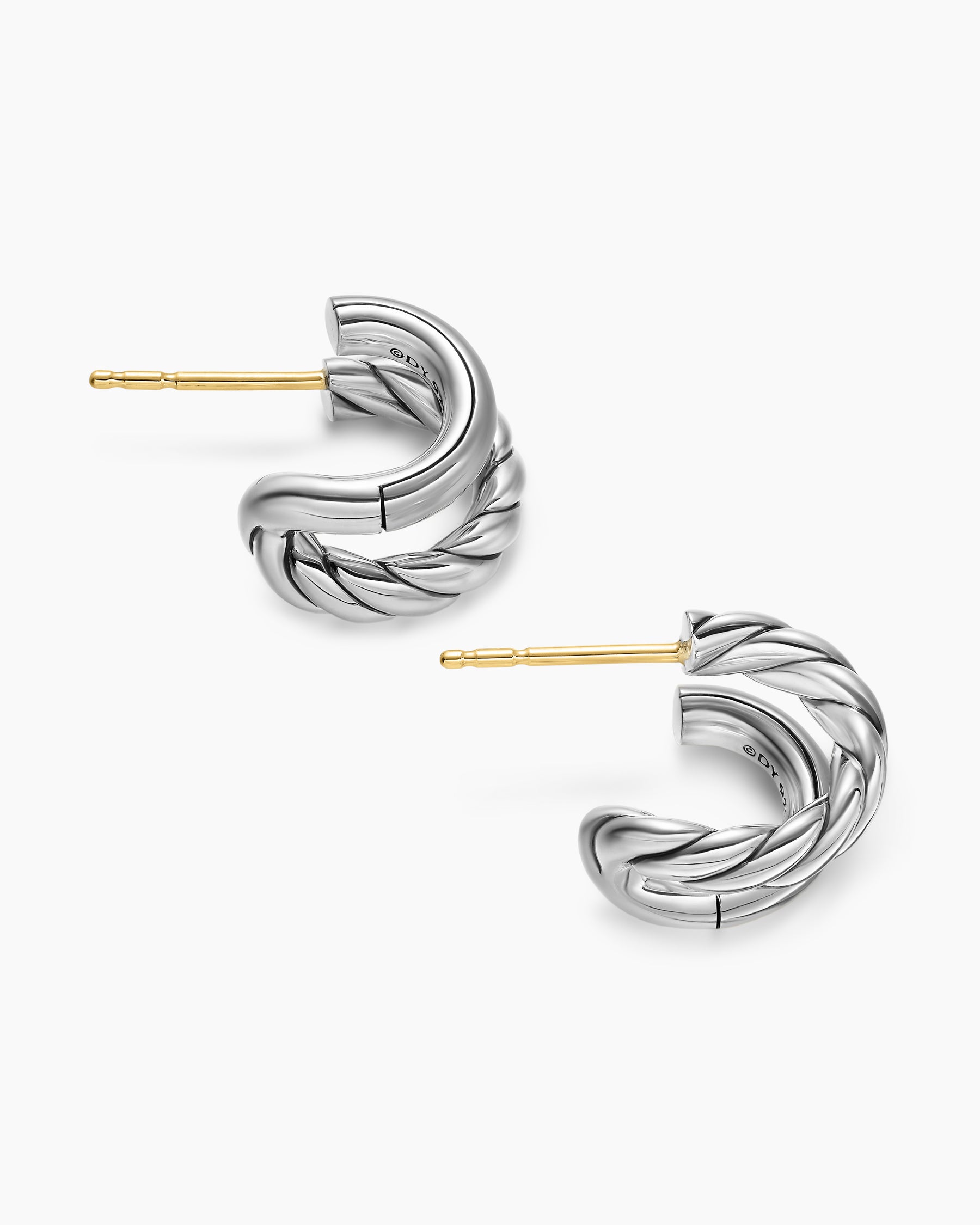DY Mercer Double Hoop Huggie Earrings in Sterling Silver, 13.5mm - Image 4