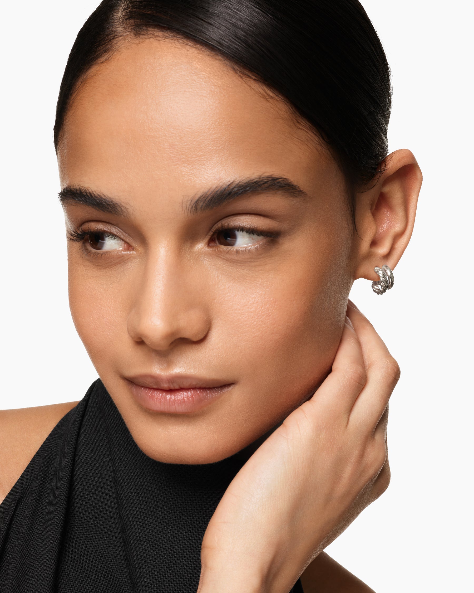 Alternative view of DY Mercer Double Hoop Huggie Earrings in Sterling Silver, 13.5mm