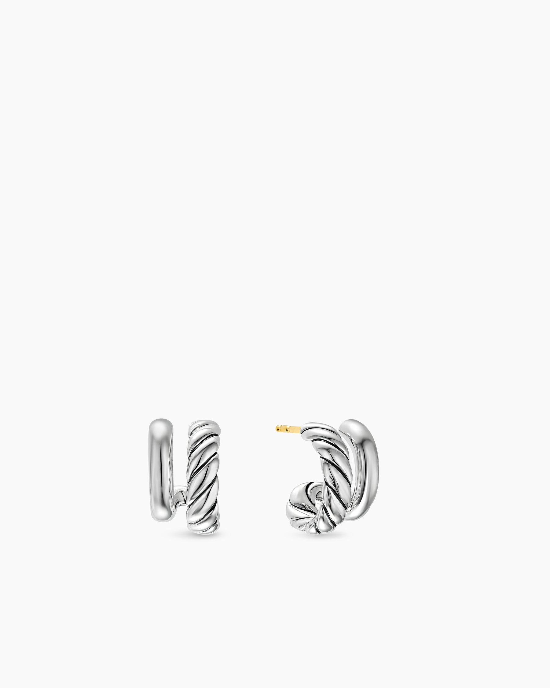 DY Mercer Double Hoop Huggie Earrings in Sterling Silver, 13.5mm
