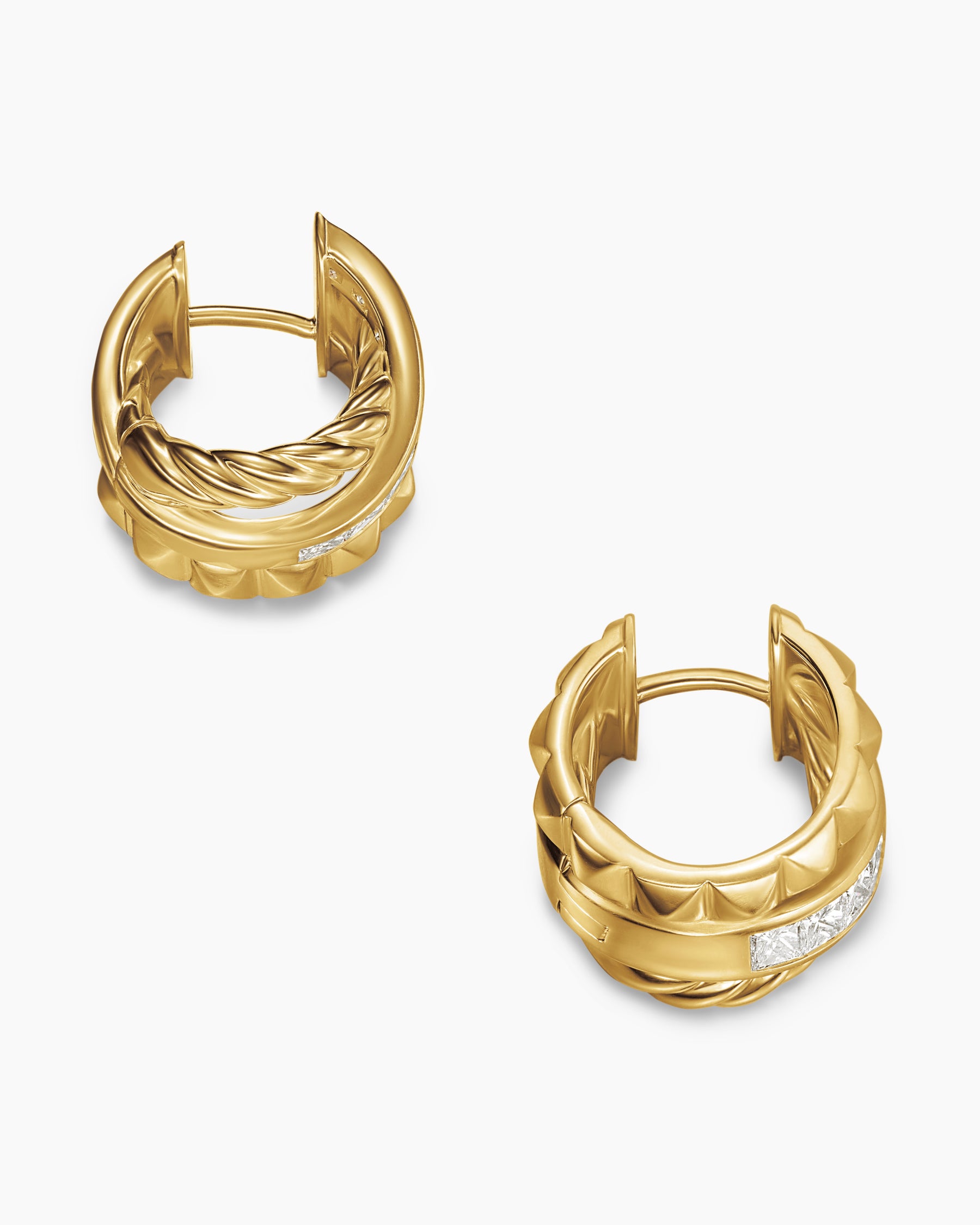 Crossover Trio Huggie Hoop Earrings in 18K Yellow Gold with Diamonds, 15.1mm - Image 4