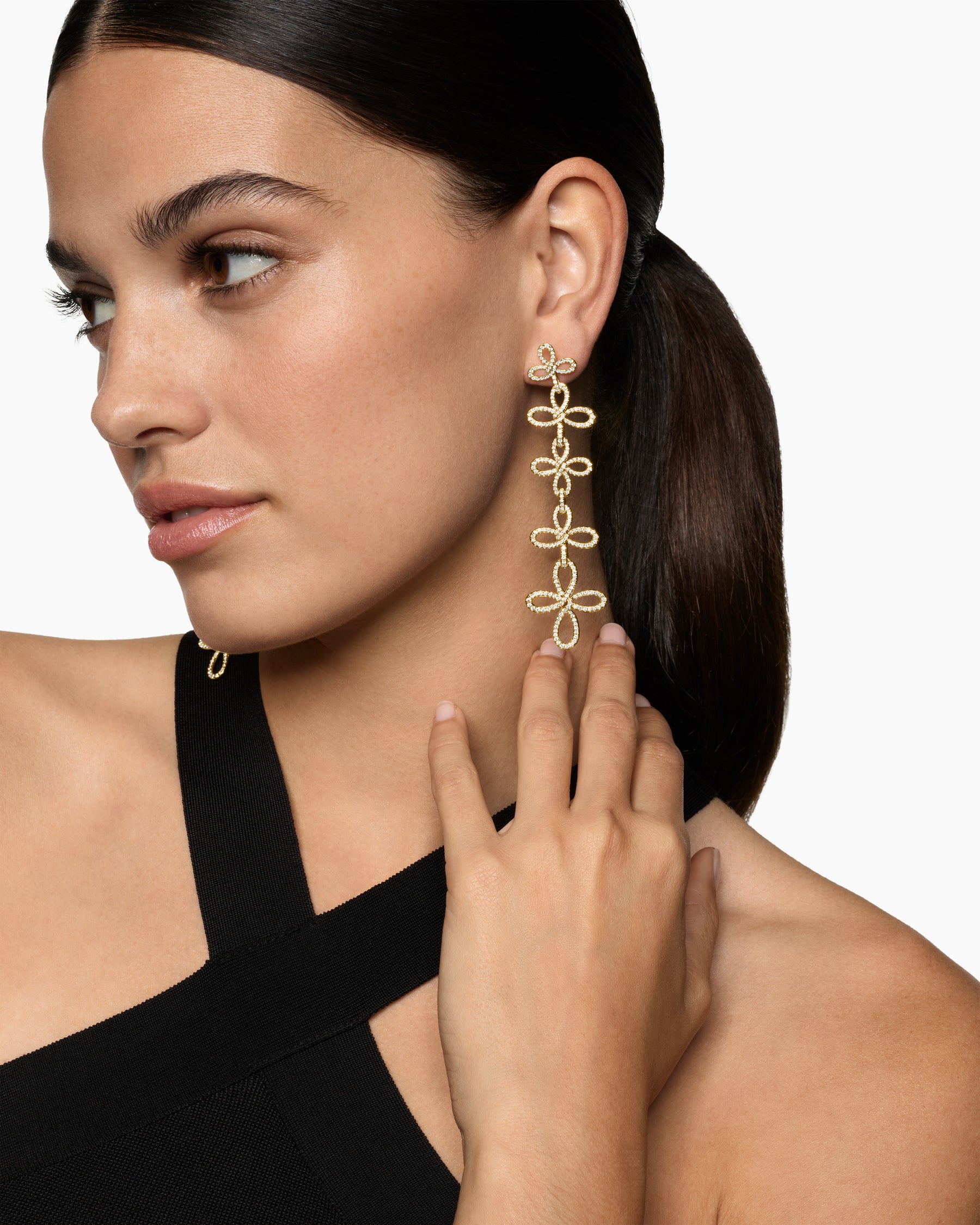 Alternative view of Wisteria Statement Earrings in 18K Yellow Gold with Diamonds, 90mm