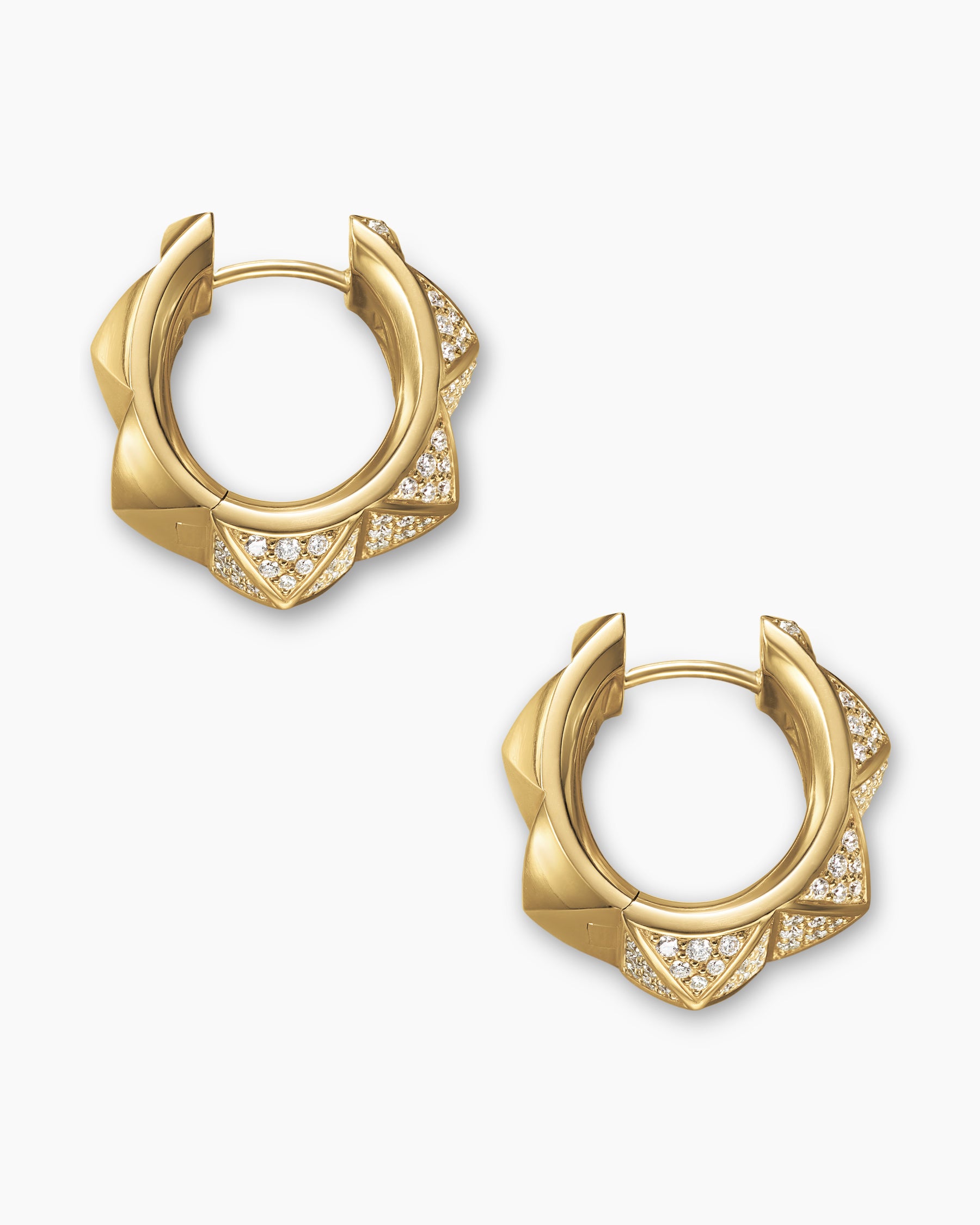 Pyramid Hoop Earrings in 18K Yellow Gold with Diamonds, 18.7mm - Image 4