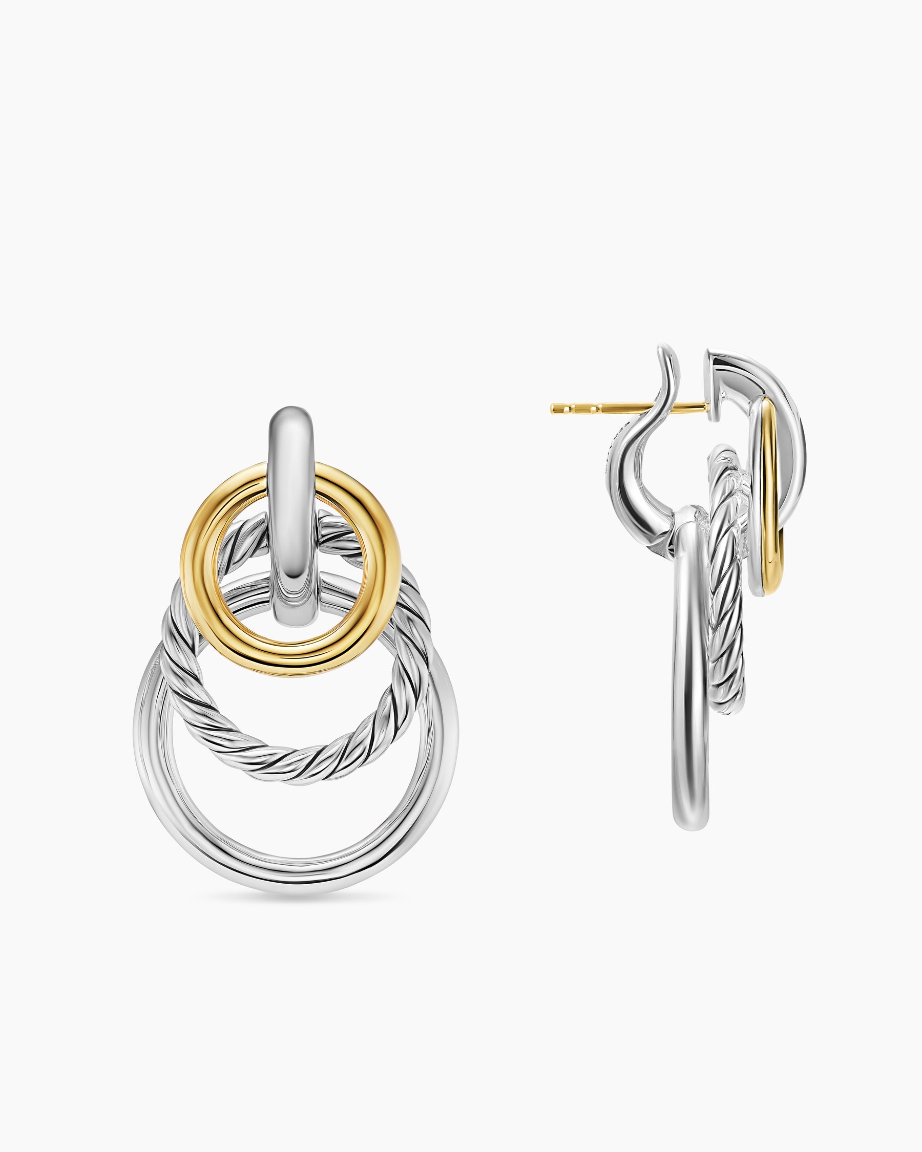 DY Mercer Triple Ring Drop Earrings in Sterling Silver with 18K Yellow Gold, 35.6mm - Image 3