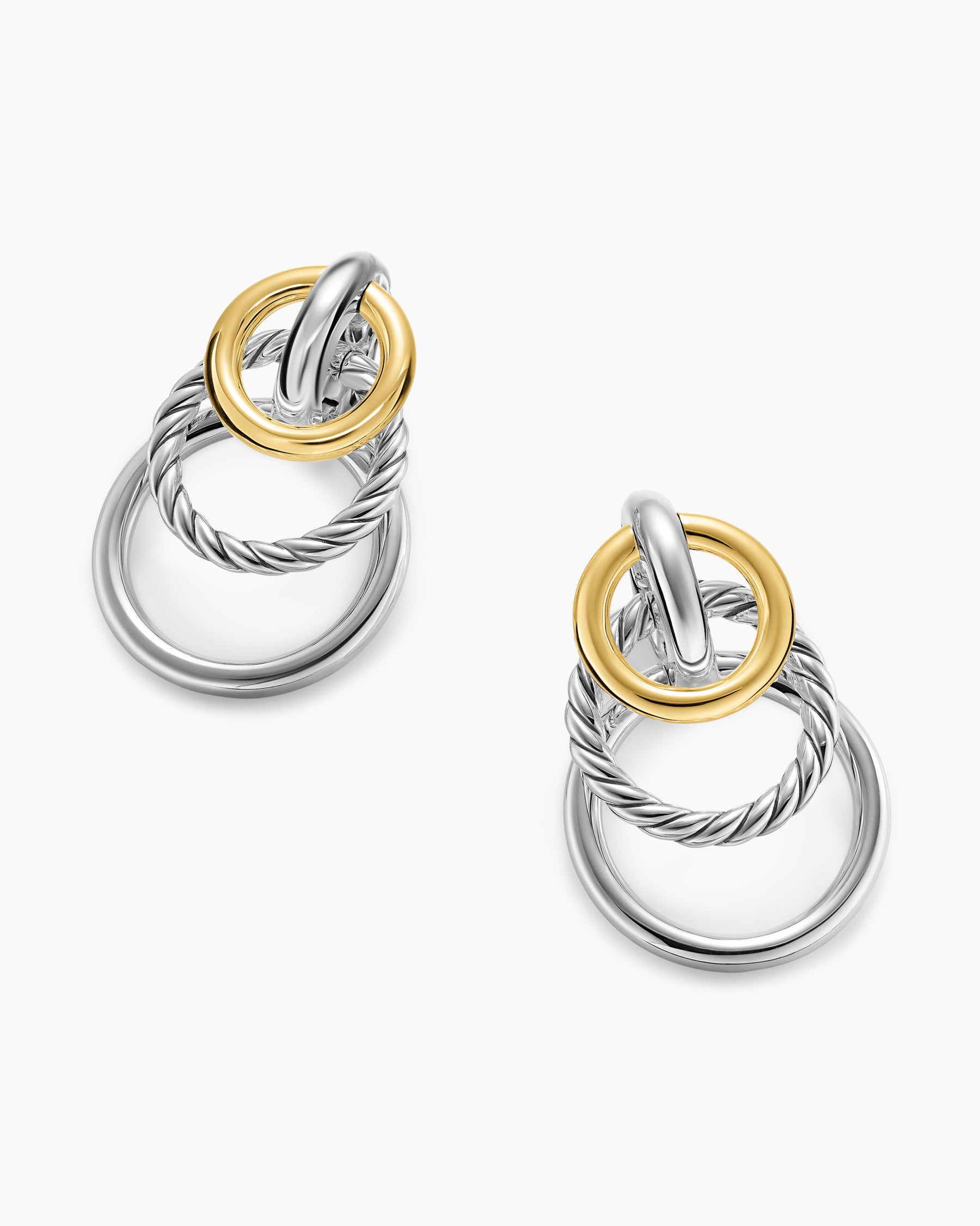 DY Mercer Triple Ring Drop Earrings in Sterling Silver with 18K Yellow Gold, 35.6mm - Image 5