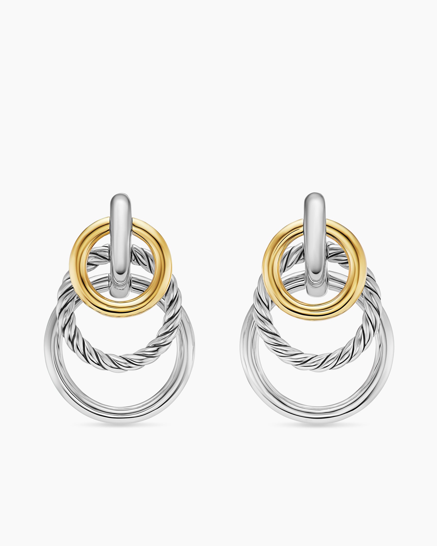 DY Mercer Triple Ring Drop Earrings in Sterling Silver with 18K Yellow Gold, 35.6mm