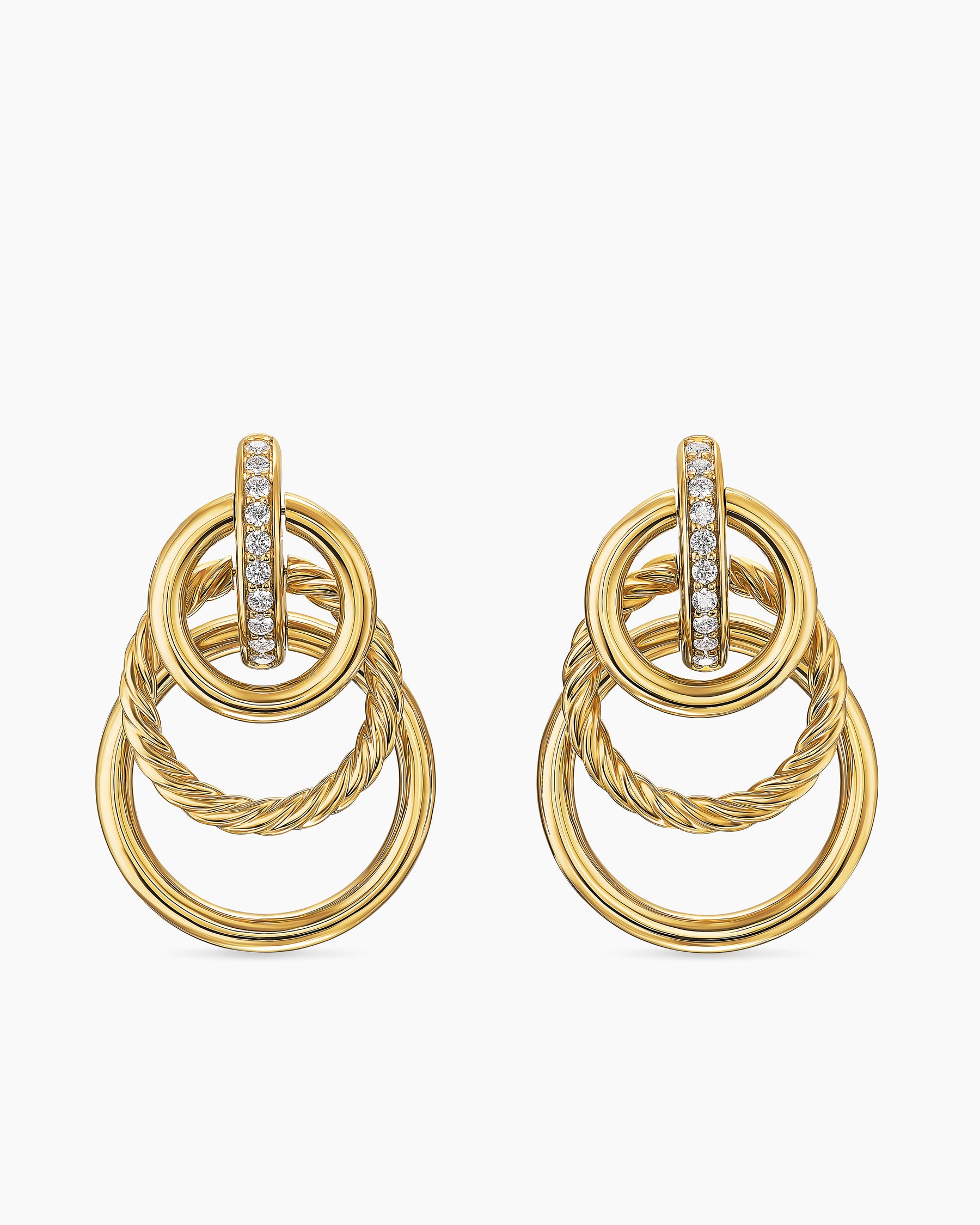 DY Mercer Triple Ring Drop Earrings in 18K Yellow Gold with Diamonds, 35.6mm