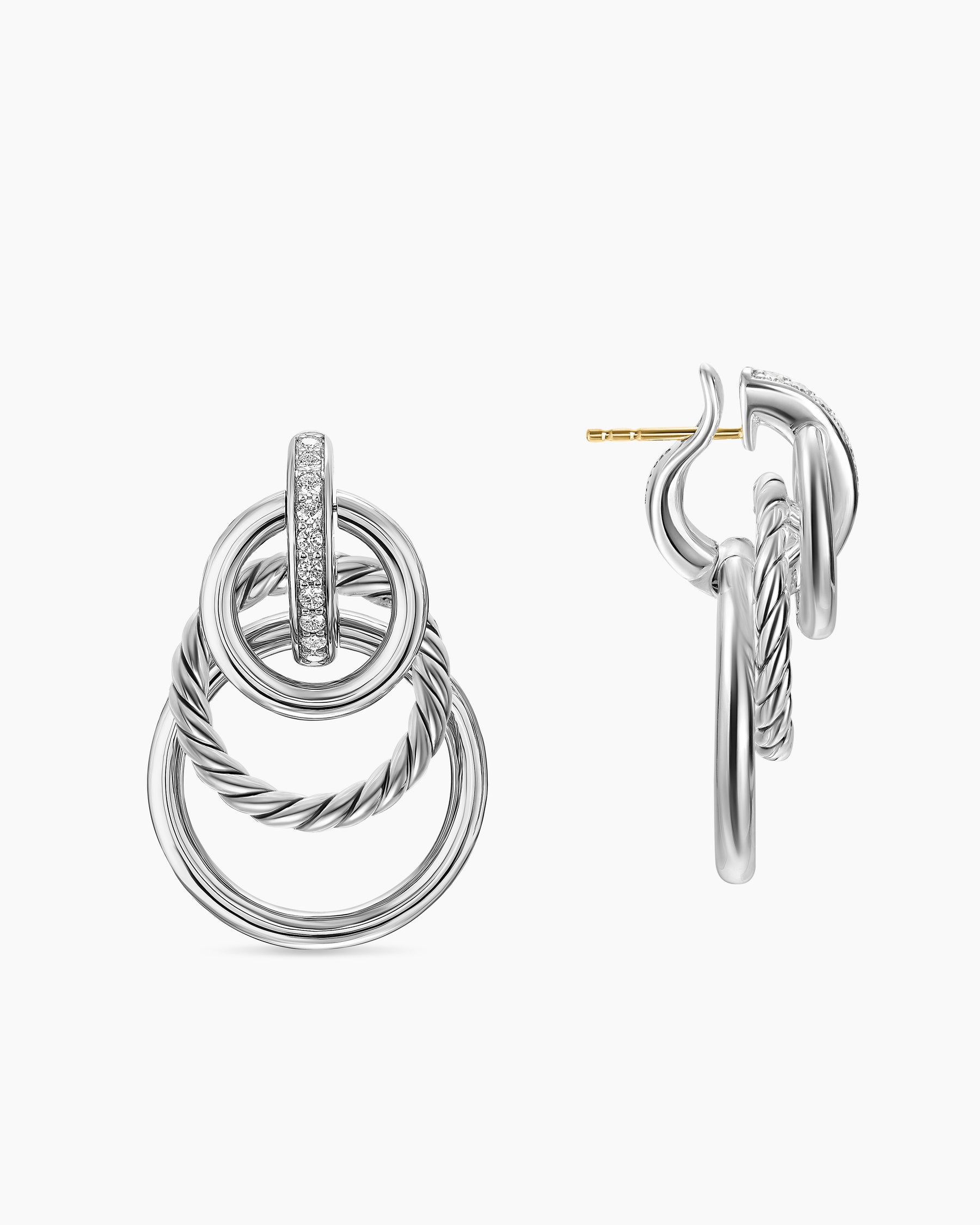 DY Mercer Triple Ring Drop Earrings in Sterling Silver with Diamonds, 35.6mm - Image 3
