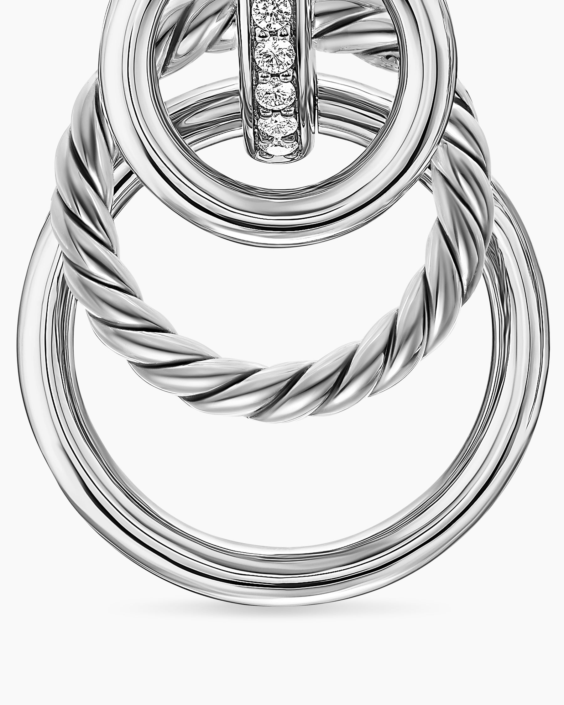 DY Mercer Triple Ring Drop Earrings in Sterling Silver with Diamonds, 35.6mm - Image 4