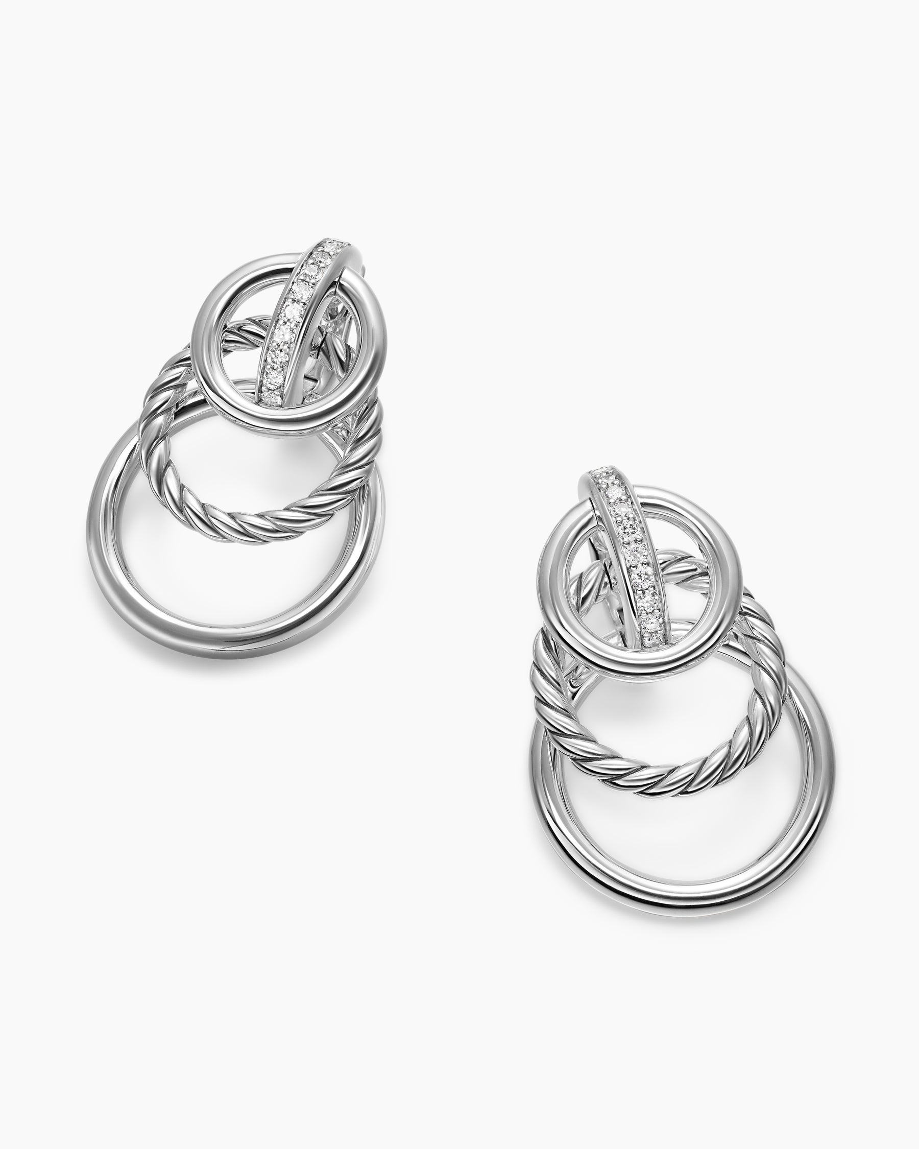 DY Mercer Triple Ring Drop Earrings in Sterling Silver with Diamonds, 35.6mm - Image 5