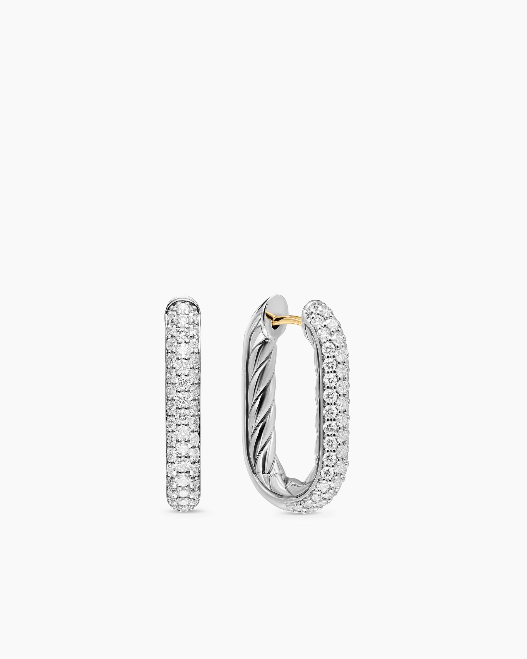 DY Madison Smooth Hoop Earrings in Sterling Silver with Diamonds, 24.3mm