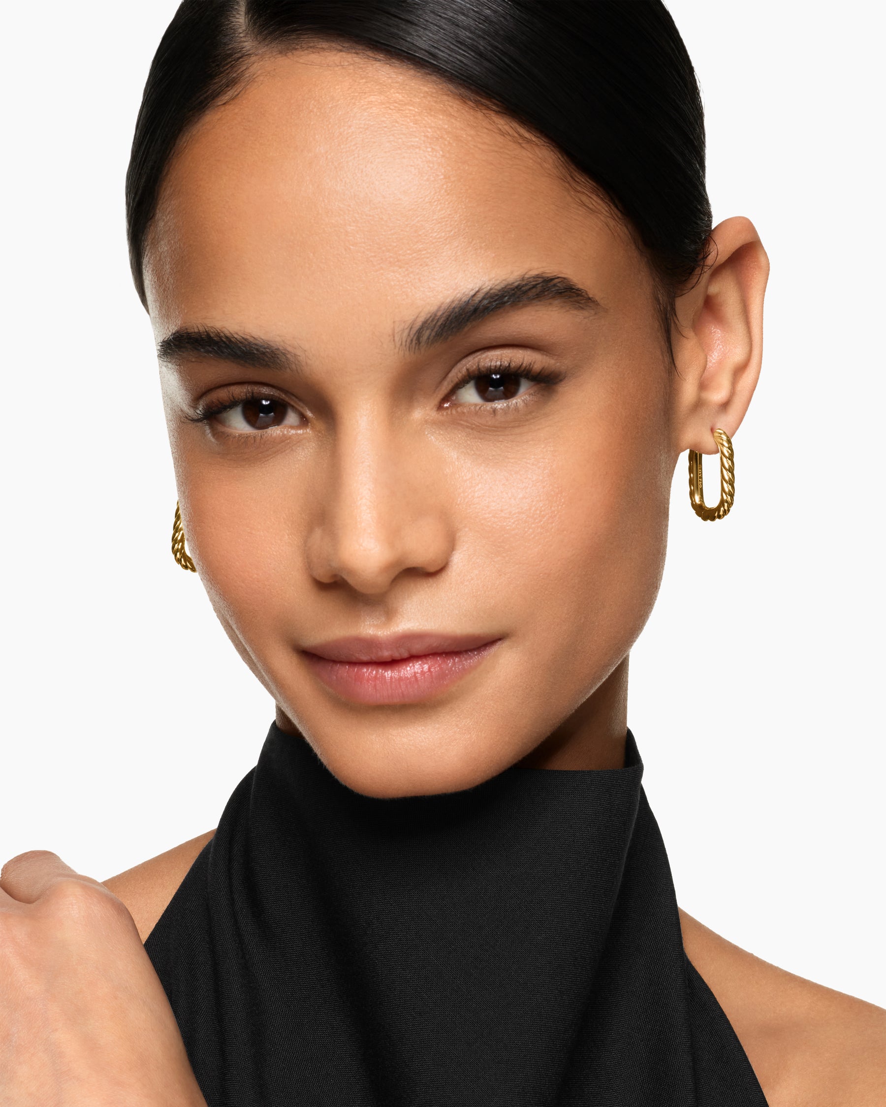 Alternative view of DY Madison Cable Hoop Earrings in 18K Yellow Gold, 24.3mm