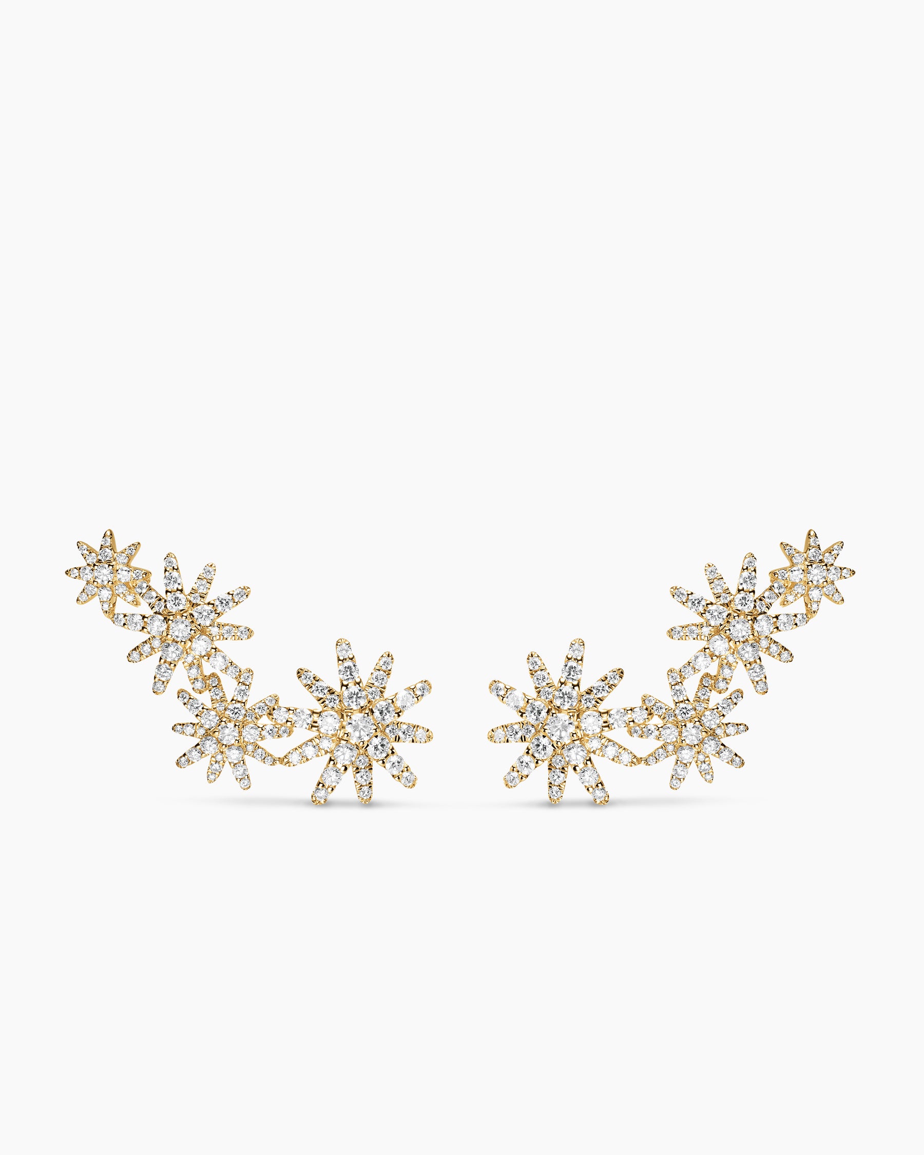 Starburst Full Pavé Climber Earrings in 18K Yellow Gold with Diamonds, 26.9mm