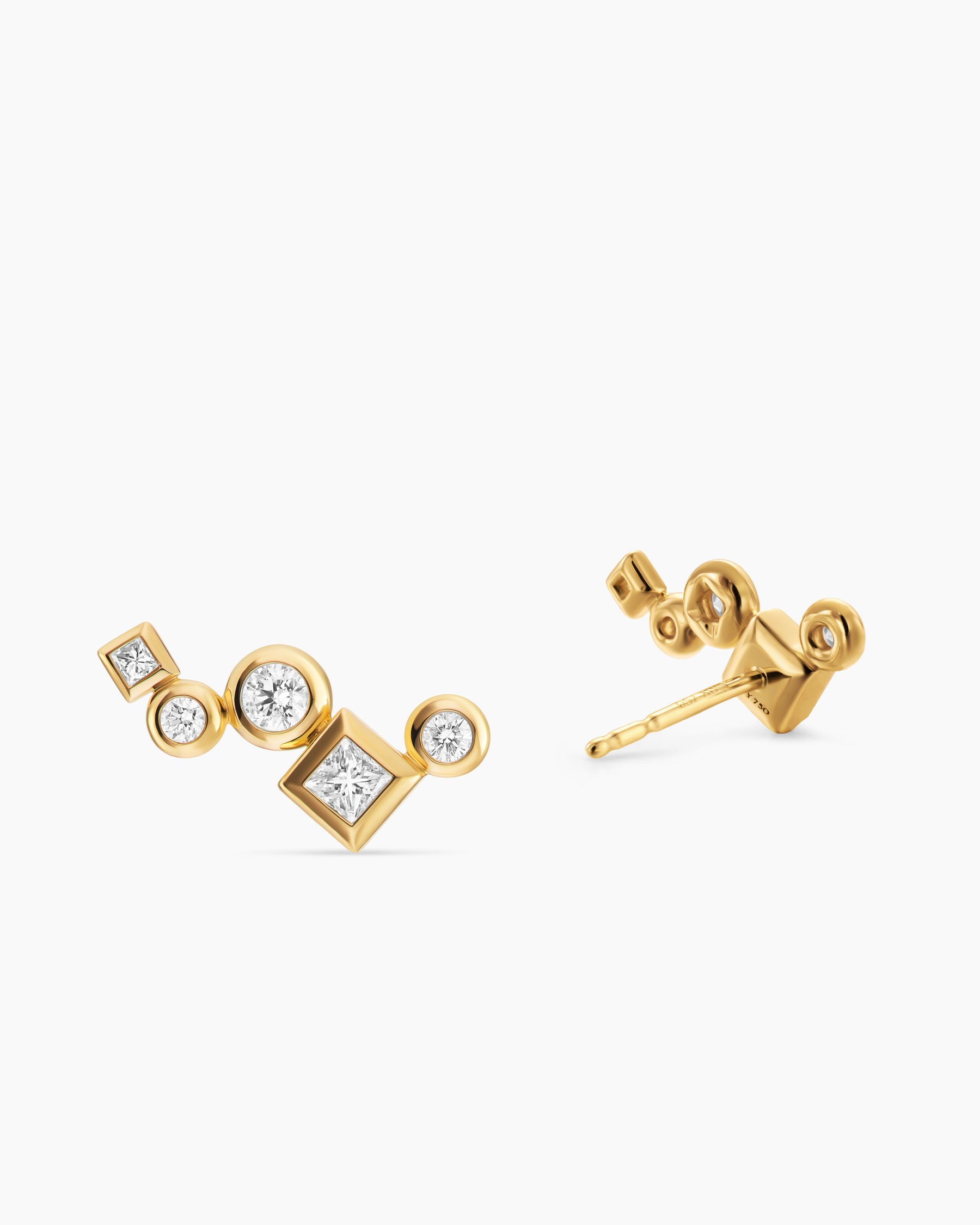 Petite Modern Renaissance Climber Earrings in 18K Yellow Gold with Diamonds, 15mm - Image 3
