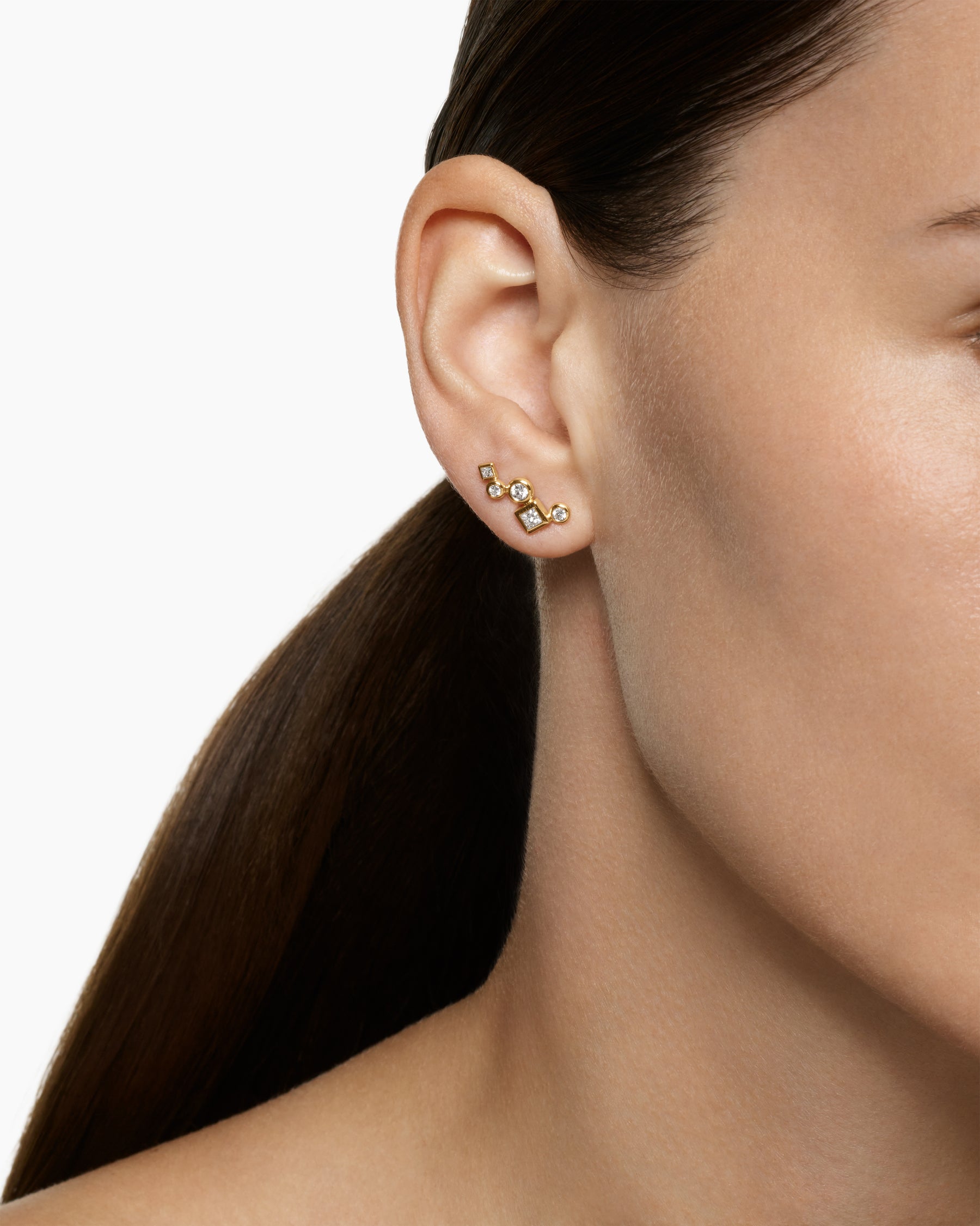 Alternative view of Petite Modern Renaissance Climber Earrings in 18K Yellow Gold with Diamonds, 15mm