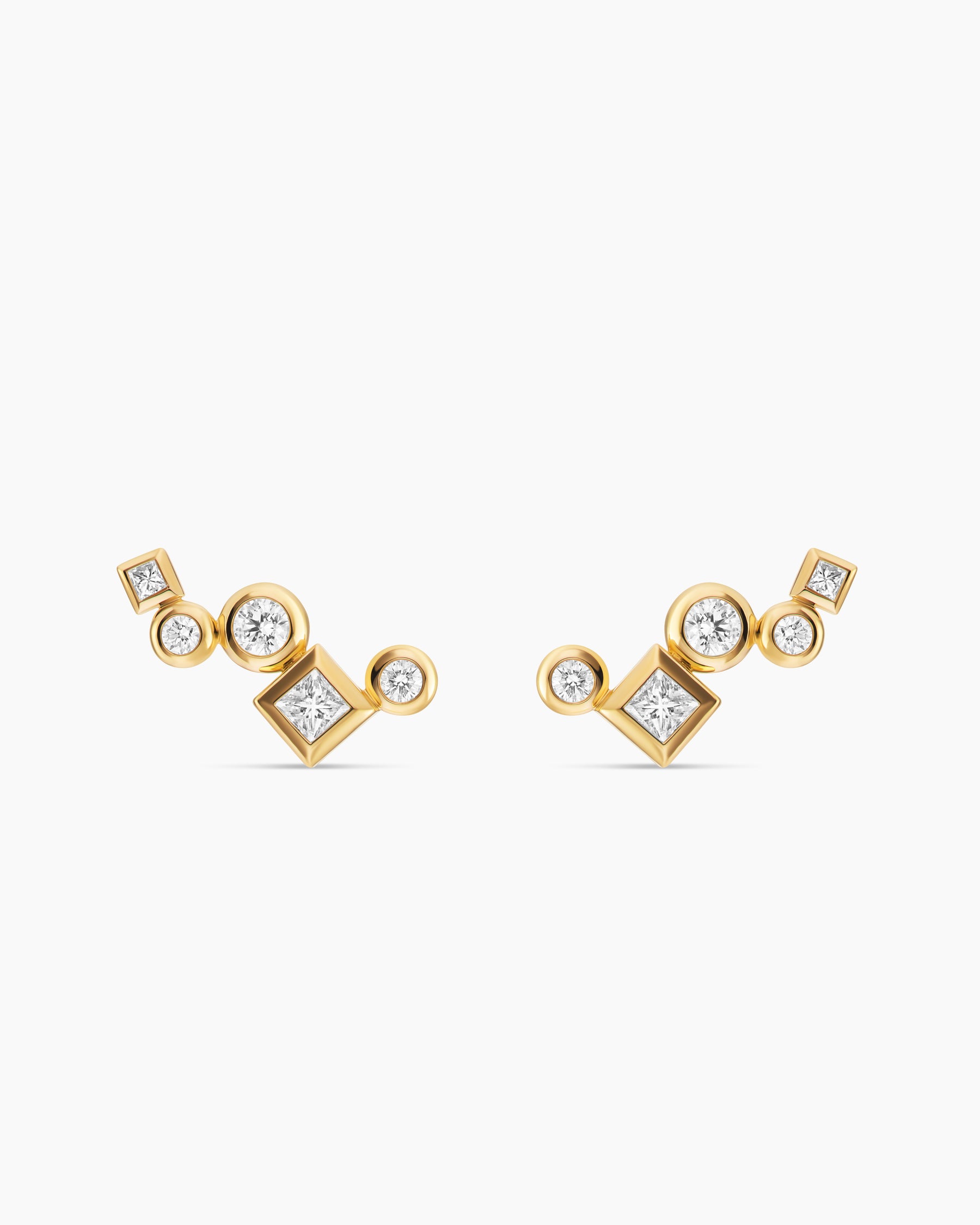 Petite Modern Renaissance Climber Earrings in 18K Yellow Gold with Diamonds, 15mm